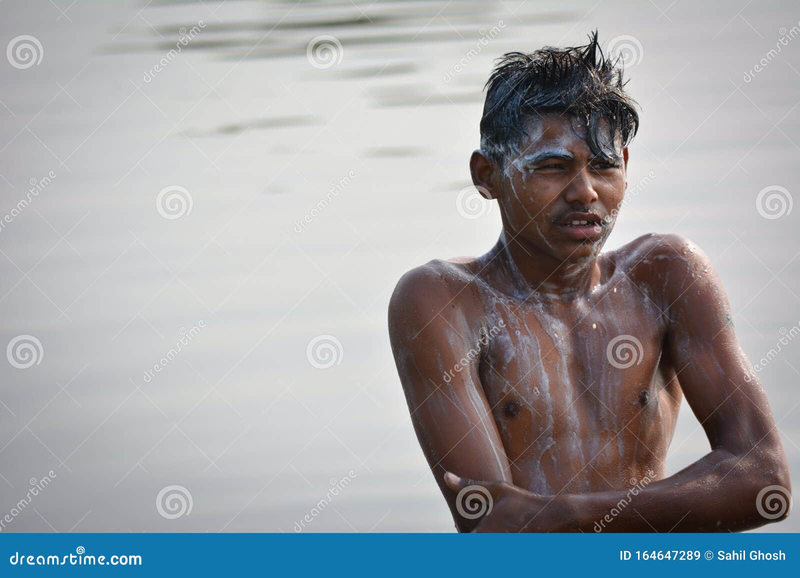 Indian Village Boy Bathing In The River On Morning Editorial Stock