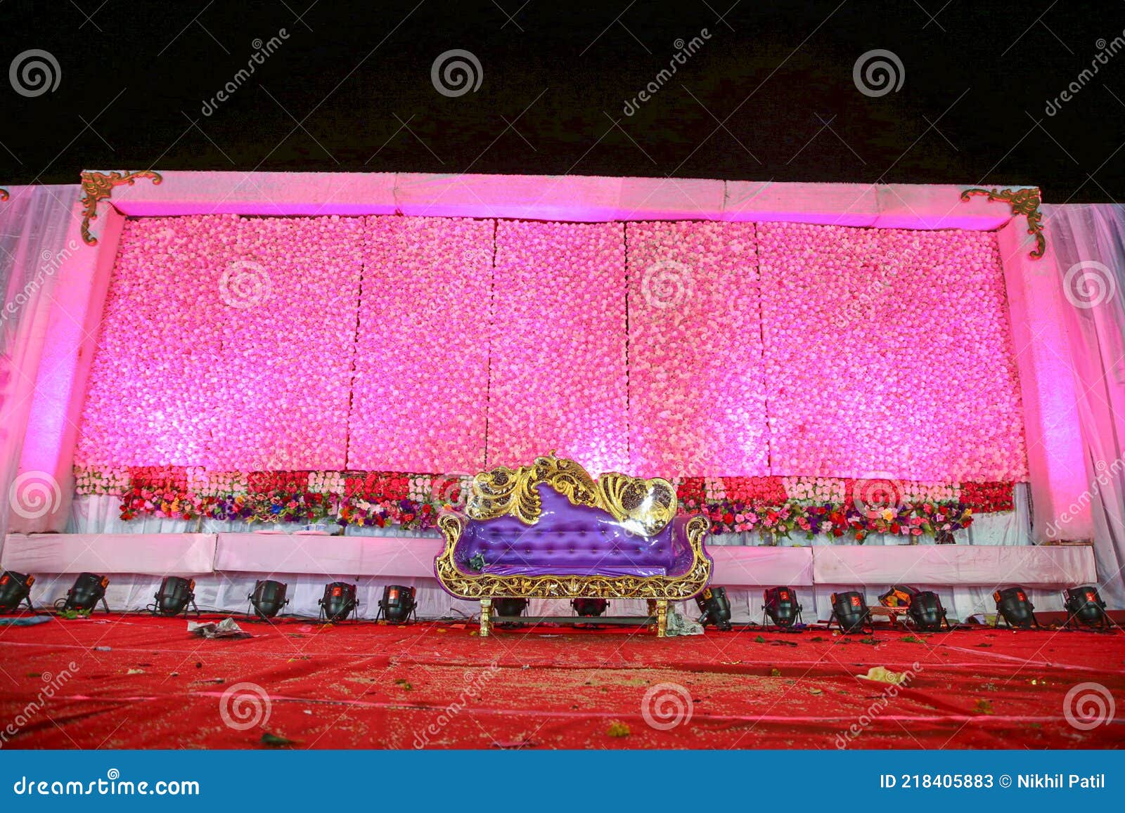 Indian Wedding Ceremony :stage Decoration with Lighting and Flower