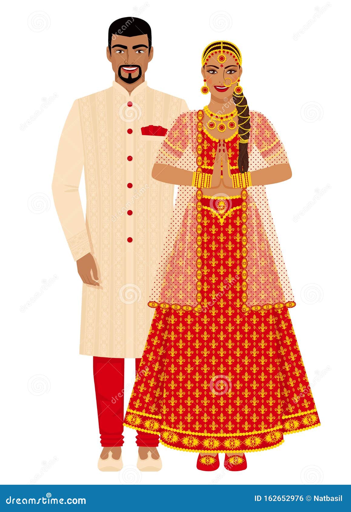 indian wedding couple in traditional costumes