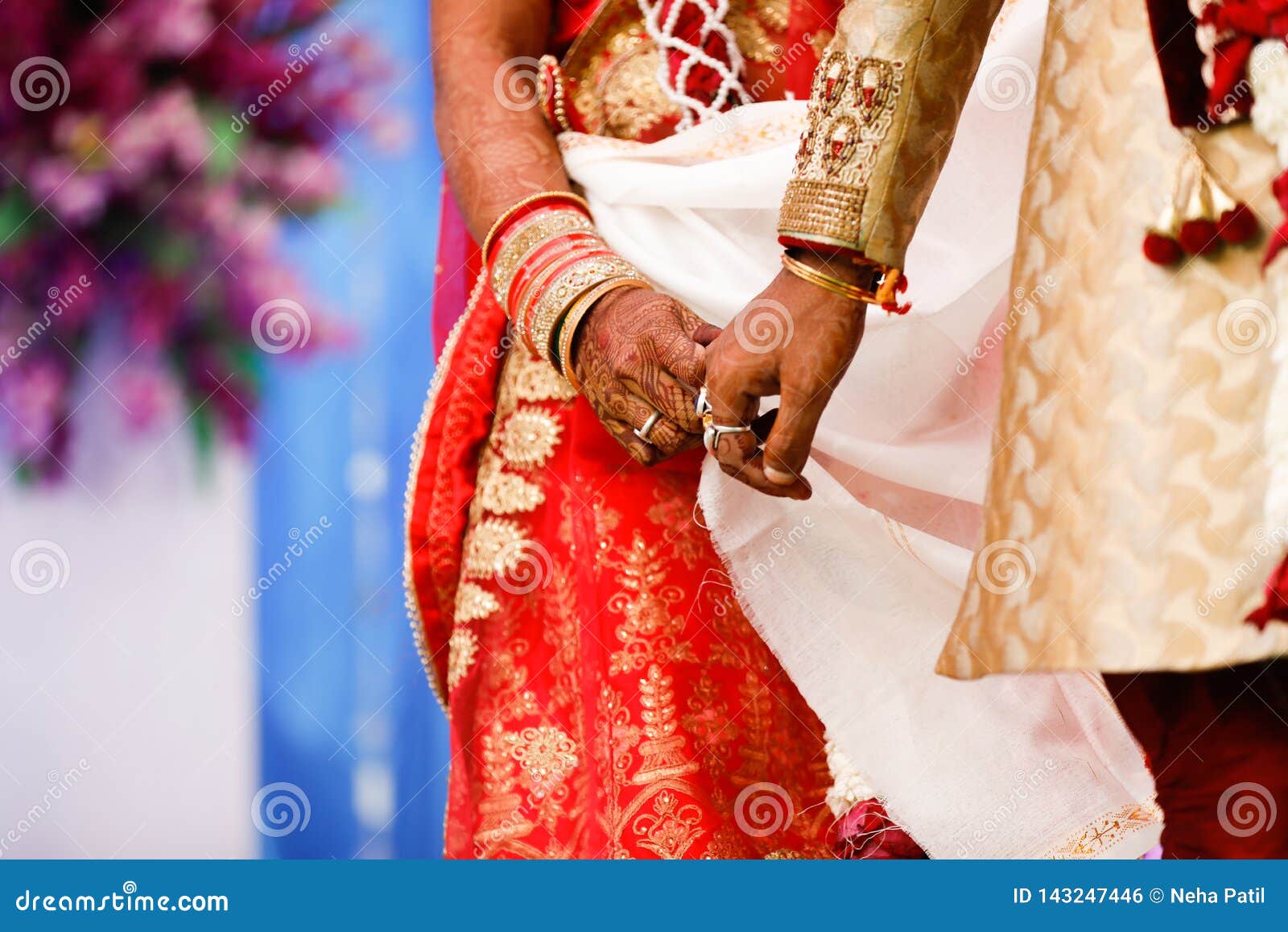 Indian Wedding Photography Groom And Bride Hands Stock Photo