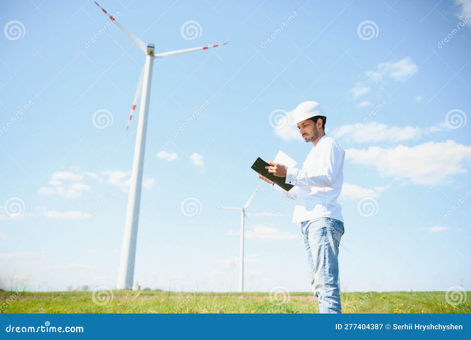 Indian Windmill Engineer Inspection and Progress Check Wind Turbine
