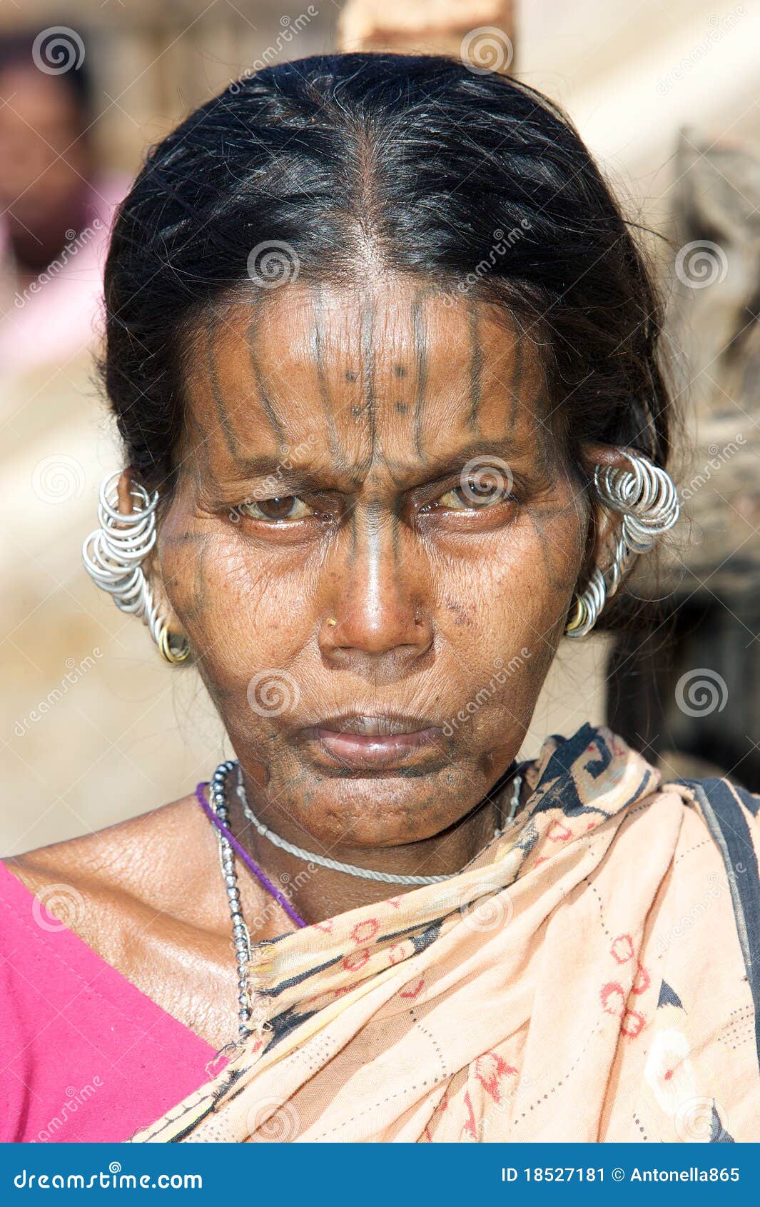 Old woman with tattoo face editorial photo Image of earring  18526846