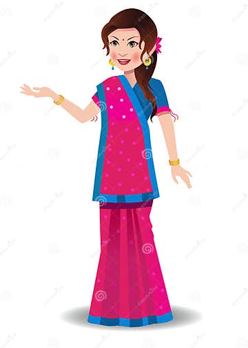 Indian Woman in a Gujarati Saree Stock Vector - Illustration of hair ...