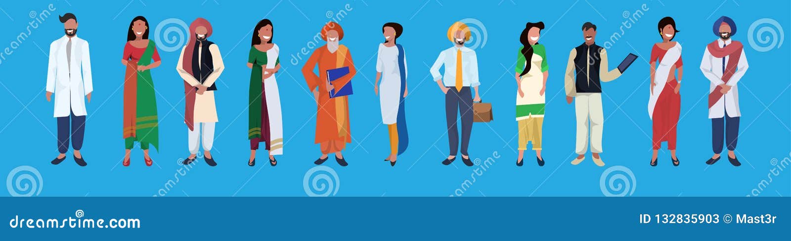 Indian Woman Man Standing Together National Traditional Clothes Male Female  People Group Cartoon Character Collection Stock Vector - Illustration of  collection, indian: 132835903