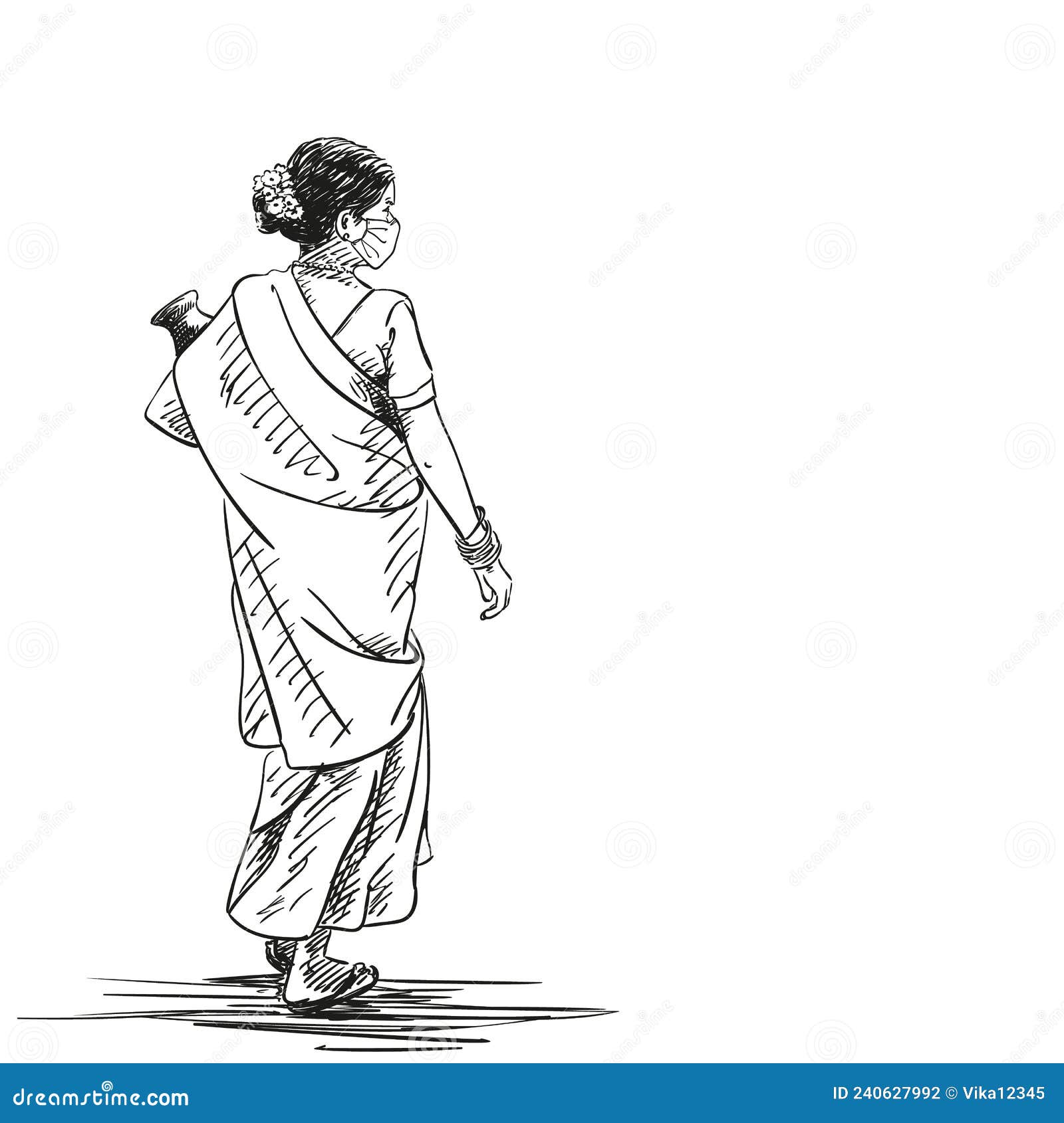 Indian Woman In Sari Coloring Page Illustration Outline Sketch Drawing  Vector, Wing Drawing, Woman Drawing, Rat Drawing PNG and Vector with  Transparent Background for Free Download