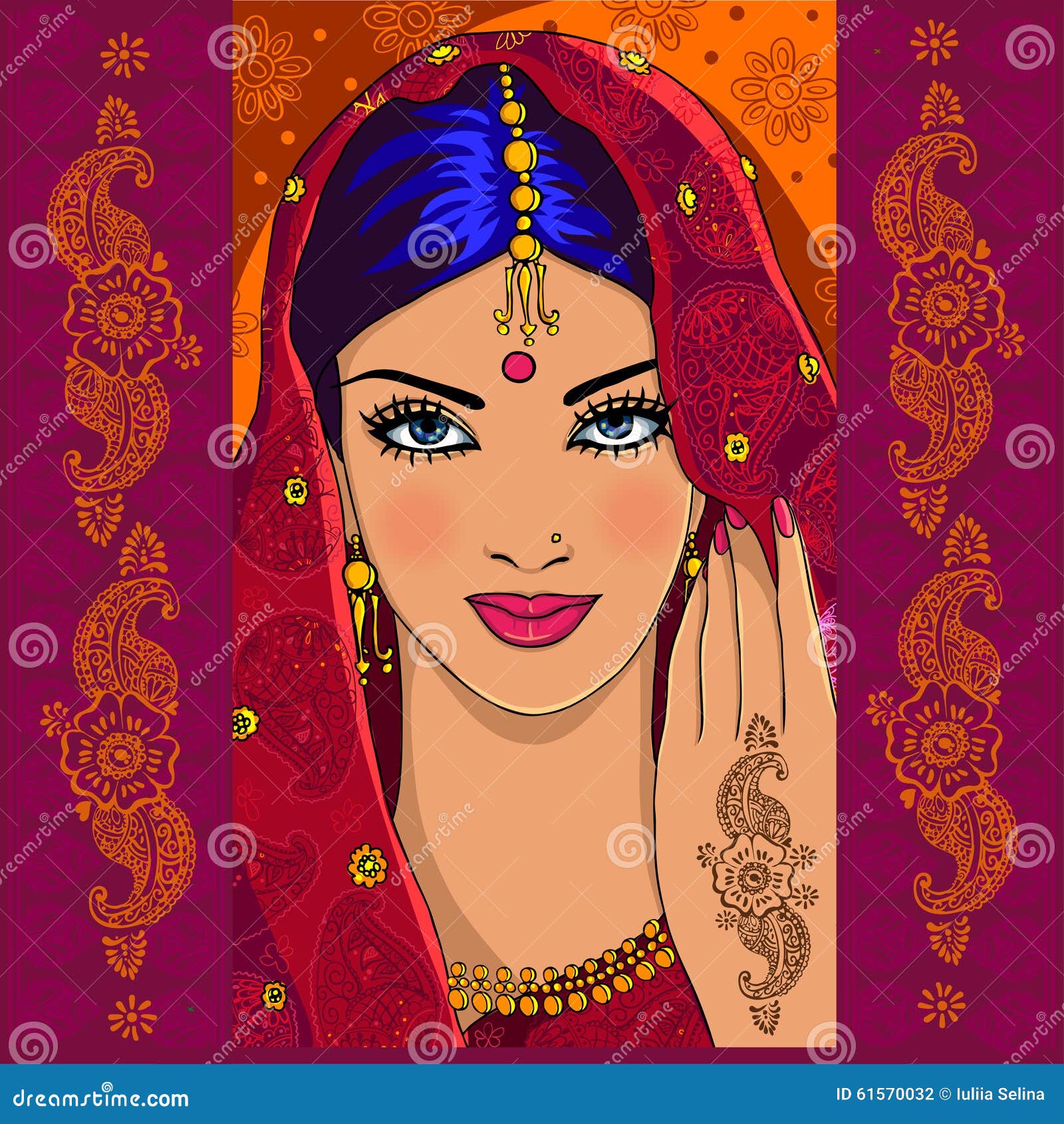 Download Indian woman with mehndi stock vector. Illustration of ...