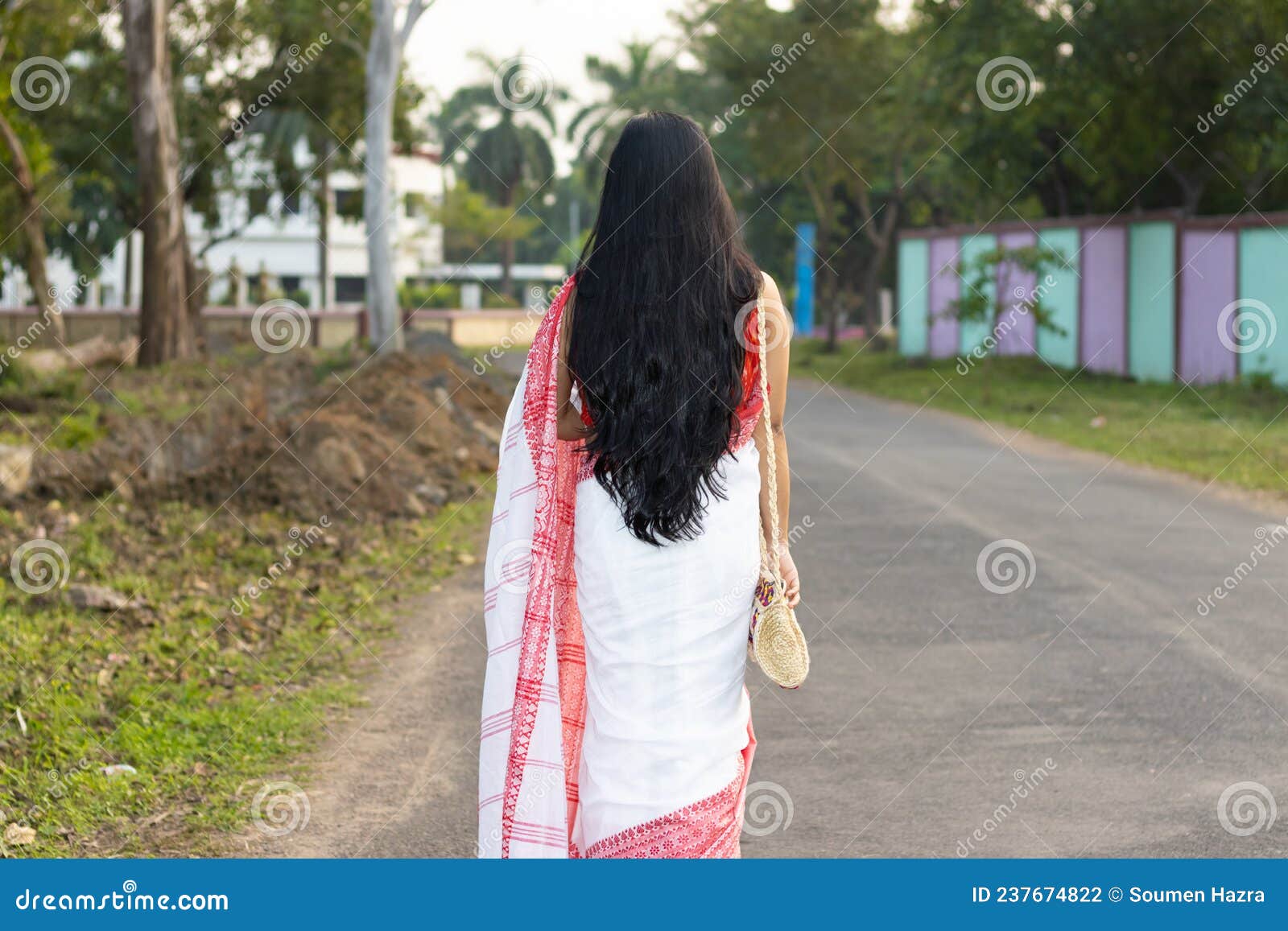 Indian woman in saree stock photo. Image of facing, hair - 237674822