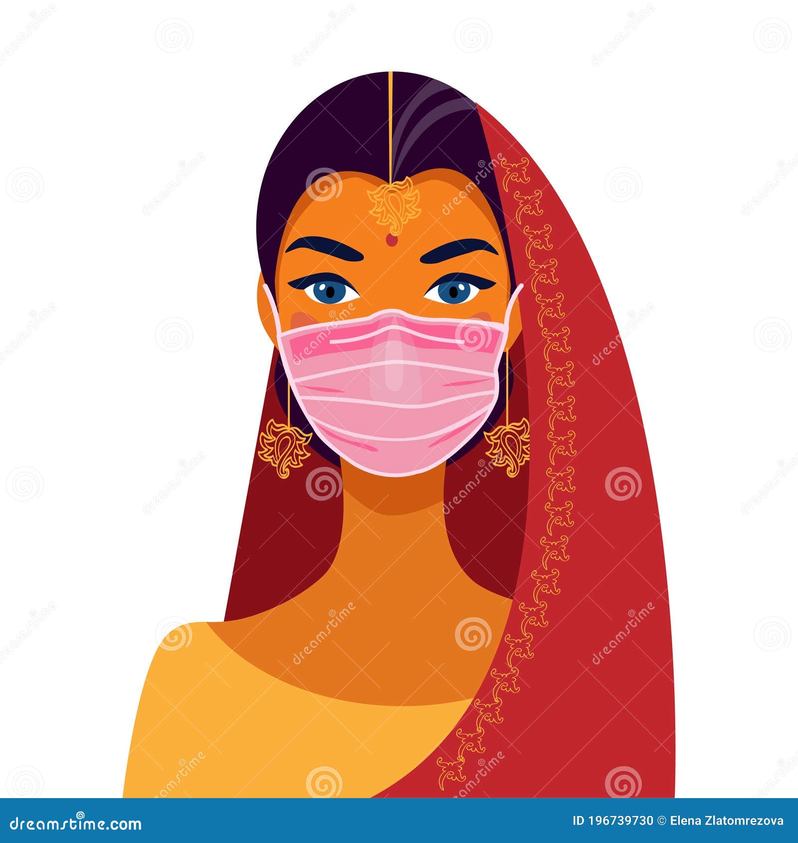 indian woman traditional dress face mask portrait beautiful girl avatar face indian woman traditional dress 196739730