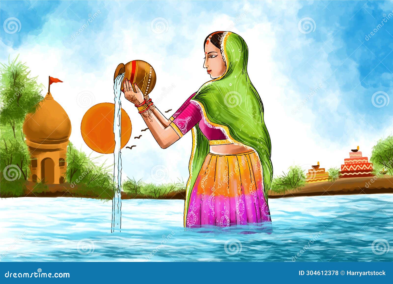 Happy Chhath Puja Sun Worship Religious Festival Background Vector Stock  Vector by ©Creativehat 616511062