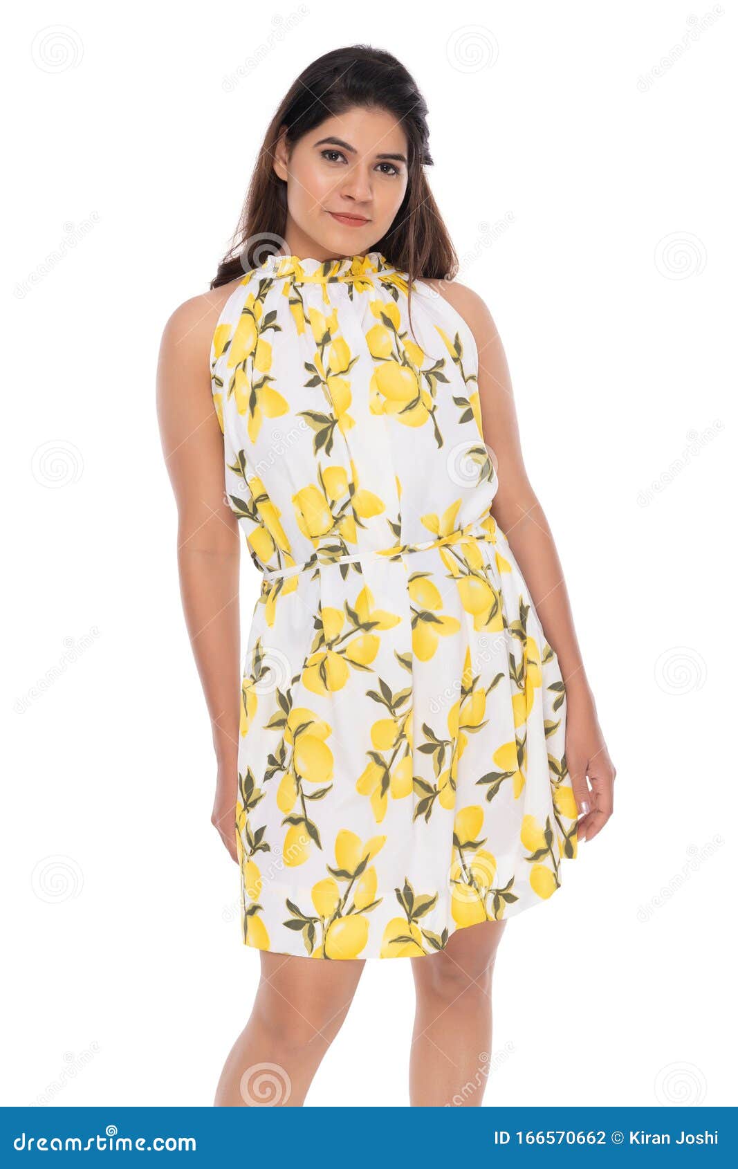 Indian You Girl with Yellow One Piece Dress with Elegant Pose and ...