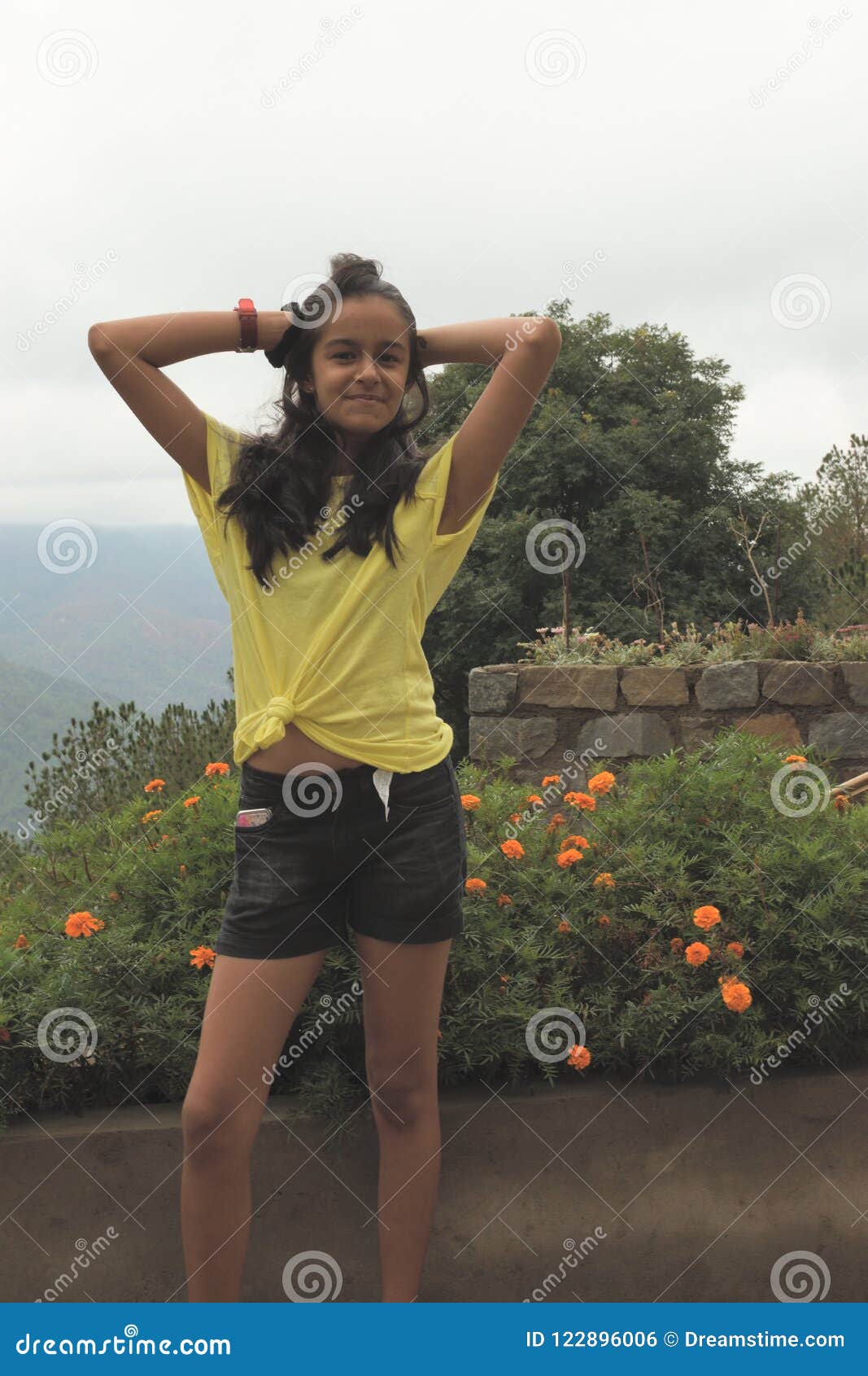 indian young girl posing style hill station holiday picture taken early morning kasauli teenage confidently 122896006
