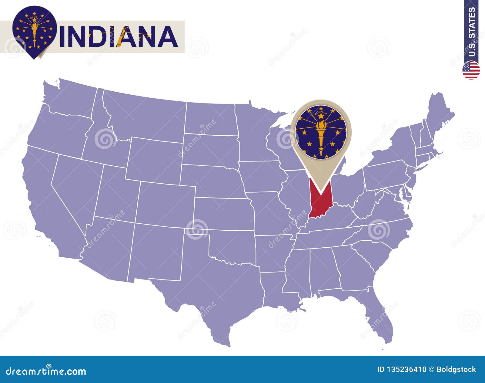 Indiana State On Usa Map Indiana Flag And Map Stock Vector