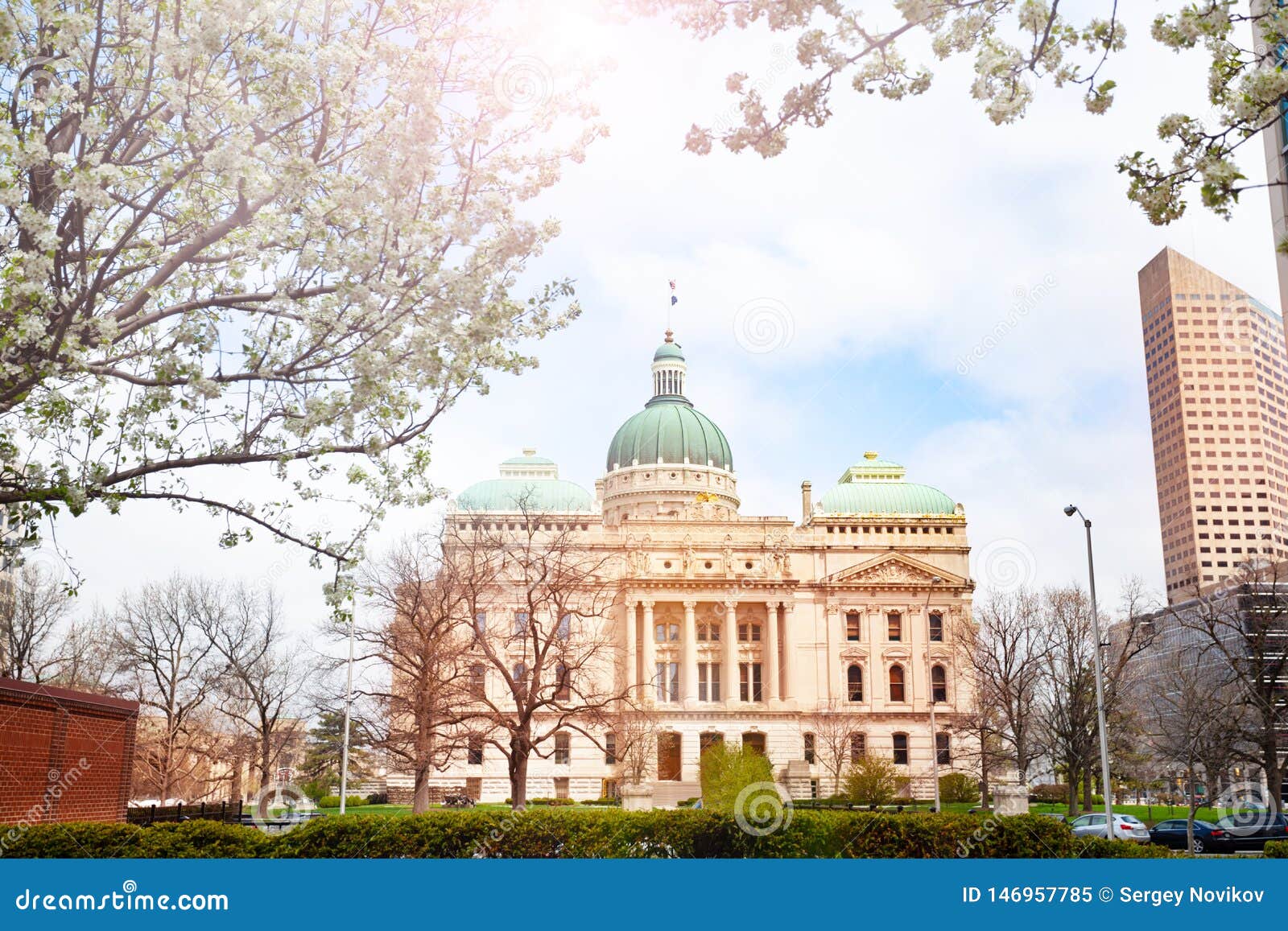 indiana statehouse in spring, indianapolis, usa