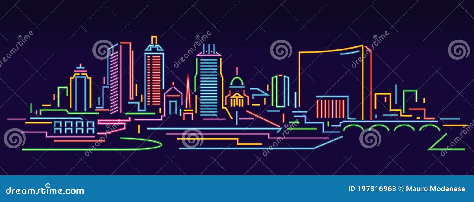 Indianapolis Neon Sign Skyline Stock Vector Illustration of vector