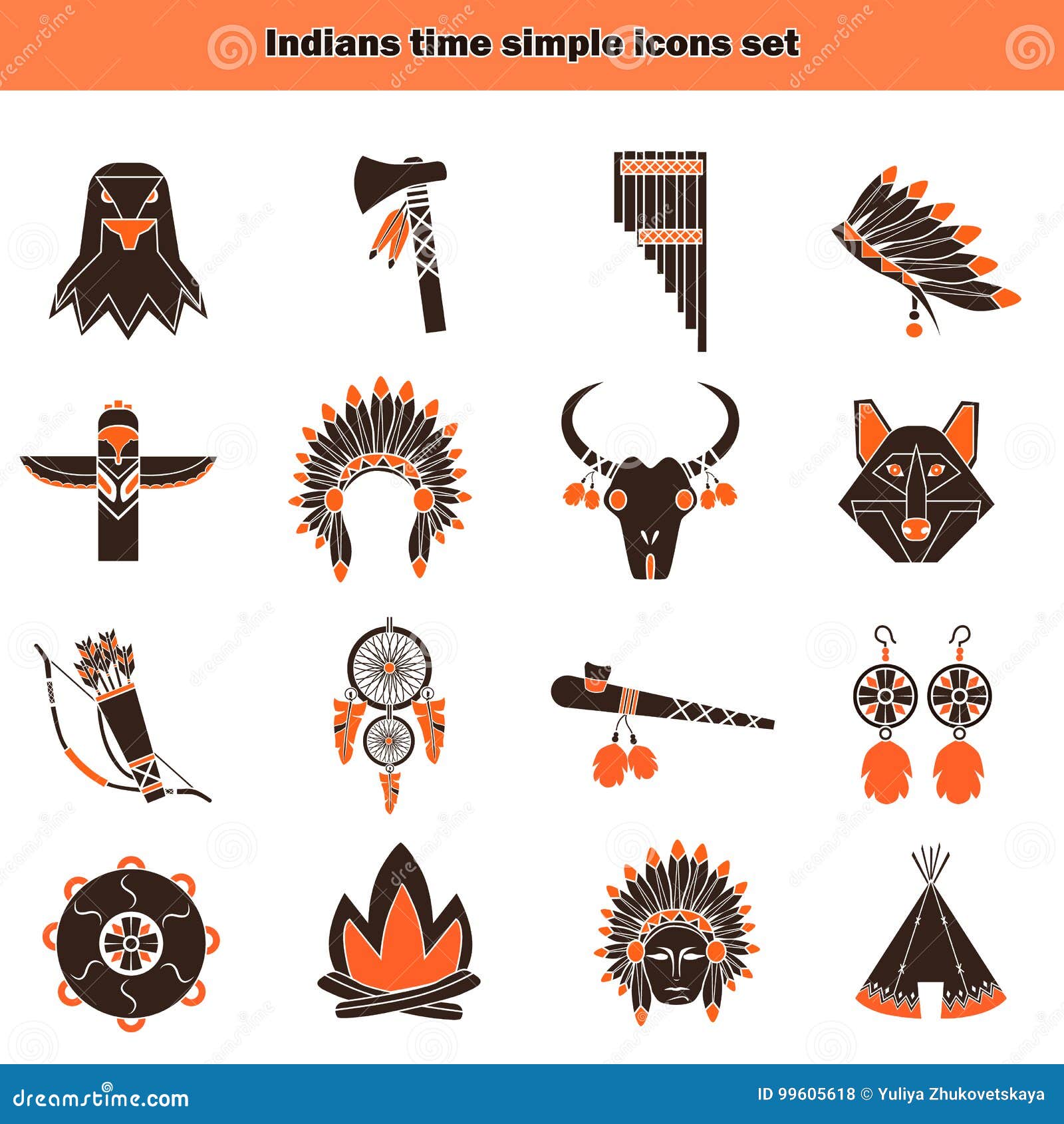 indians time simple icons set