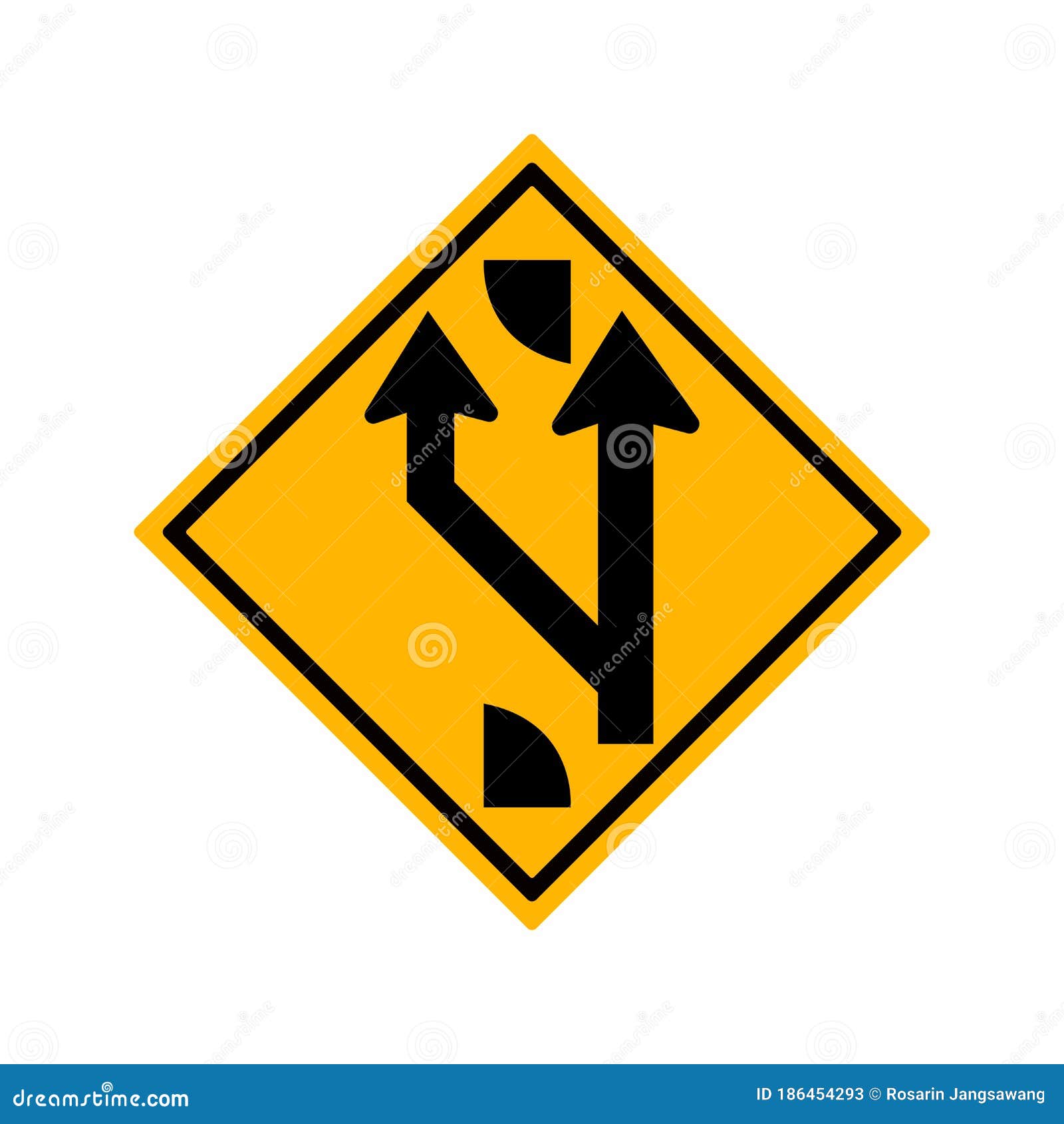 Indicating A Forked Road Ahead Traffic Road Sign,vector Illustration 