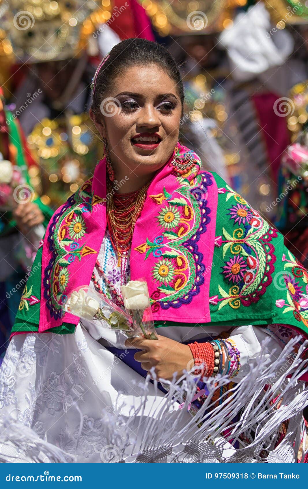 Indigenous Female Dancer At Corpus Christi In Ecuador Editorial