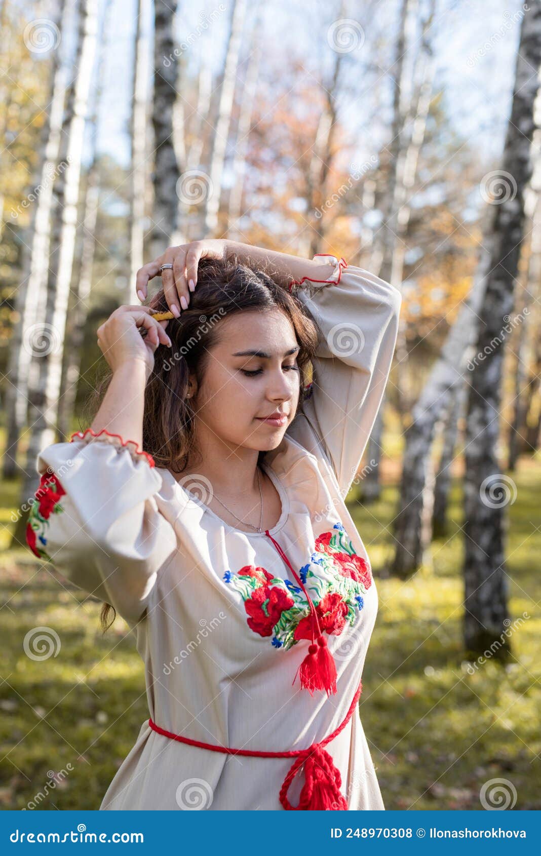 Beautiful Woman in Ukrainian National Traditional Costume Clothes in ...