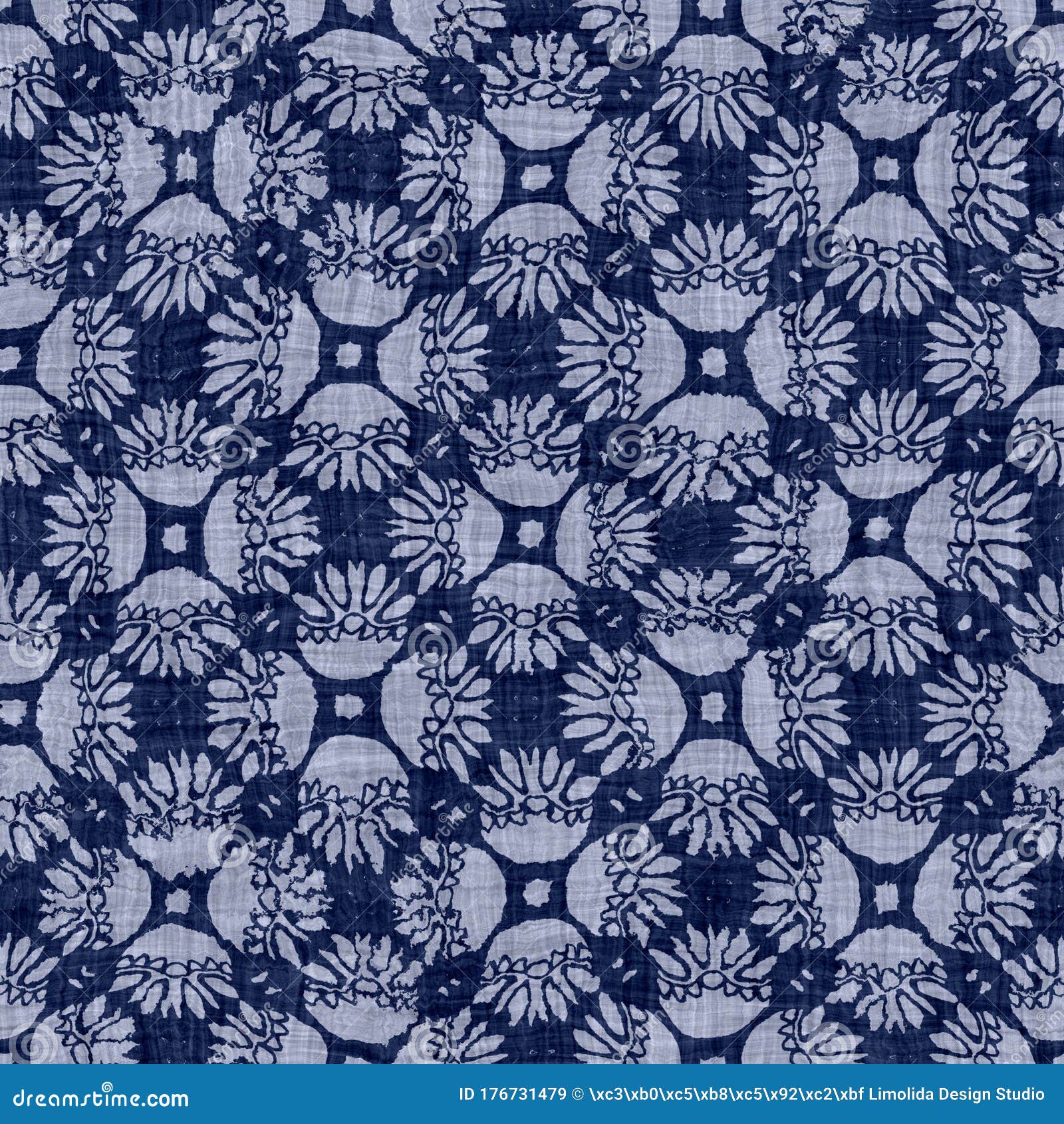 Indigo Blue Batik Damask Dyed Effect Texture Background. Seamless ...