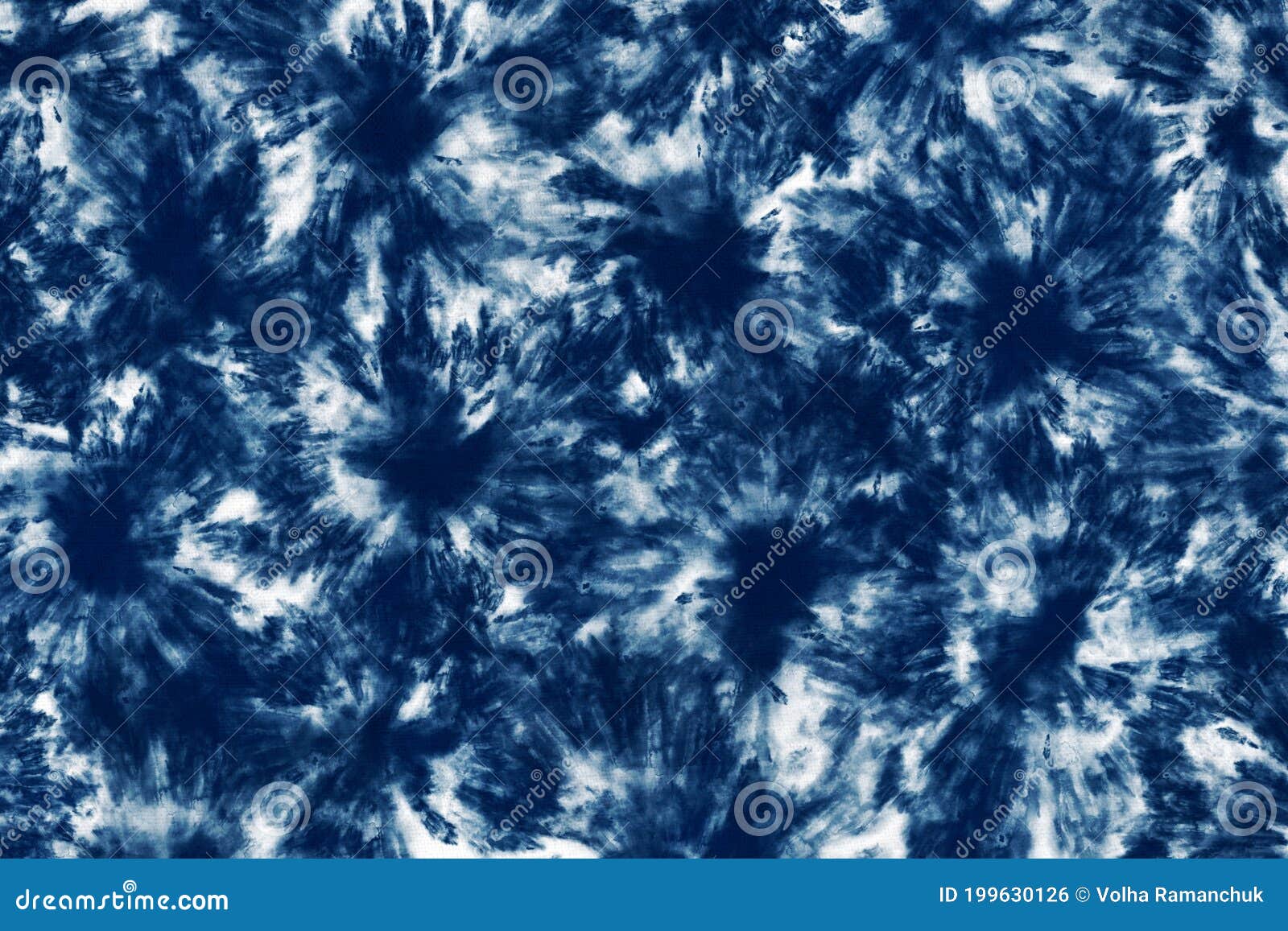 Indigo Blue Shibori Tie Dye Fabric Texture Pattern. White and Blue