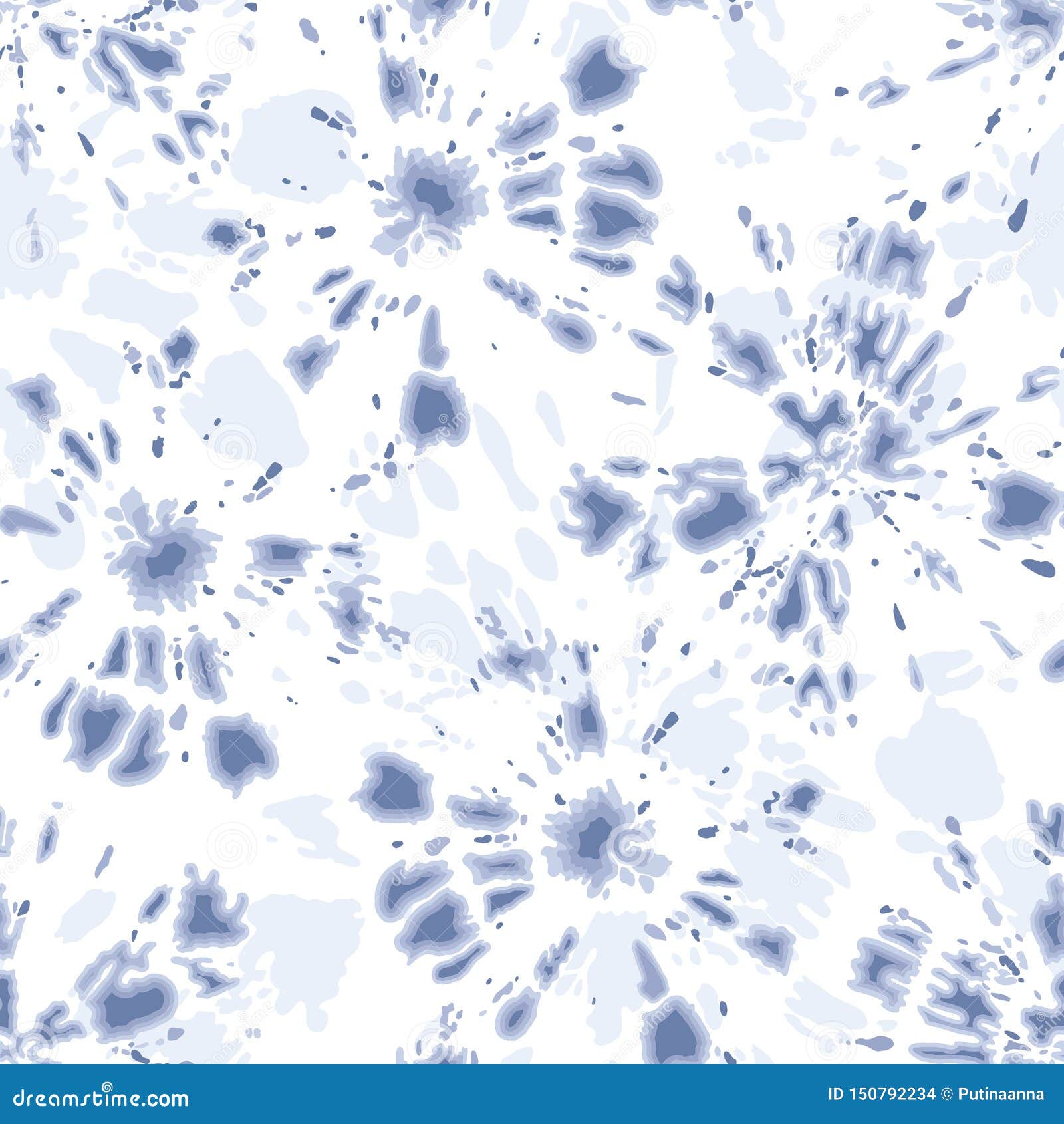indigo tie-dye shibori sunburst circles on white background  seamless pattern