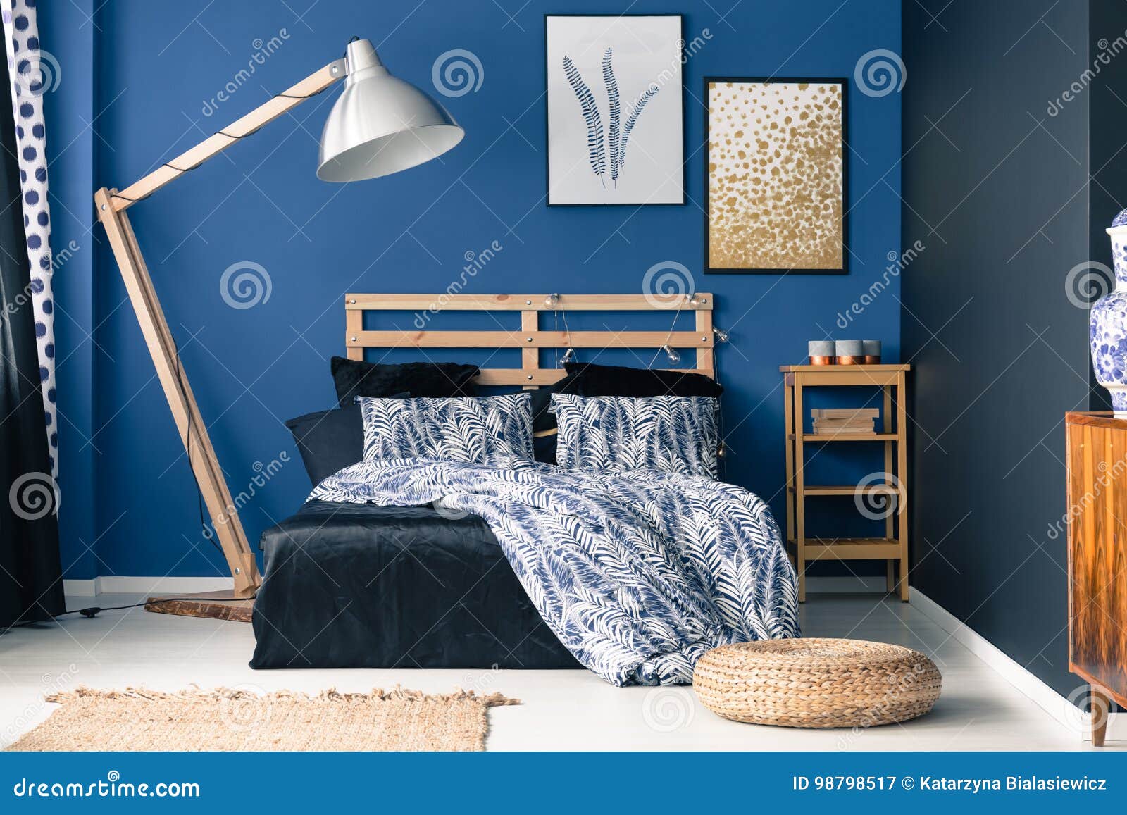 indigo tones in classy bedroom