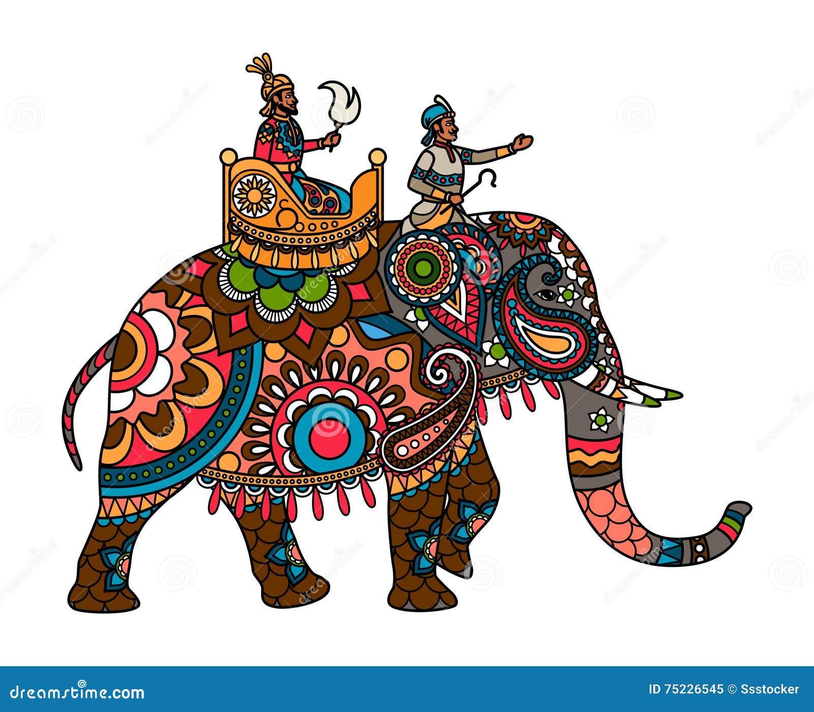 Indische Maharadja Op De Gekleurde Olifant Vector Illustratie