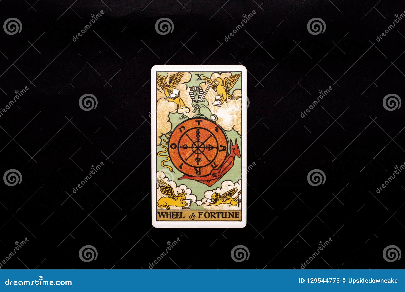 An Individual Major Arcana Tarot Card Isolated on Black Background. Wheel  of Fortune Stock Image - Image of cartomancy, fire: 129544775
