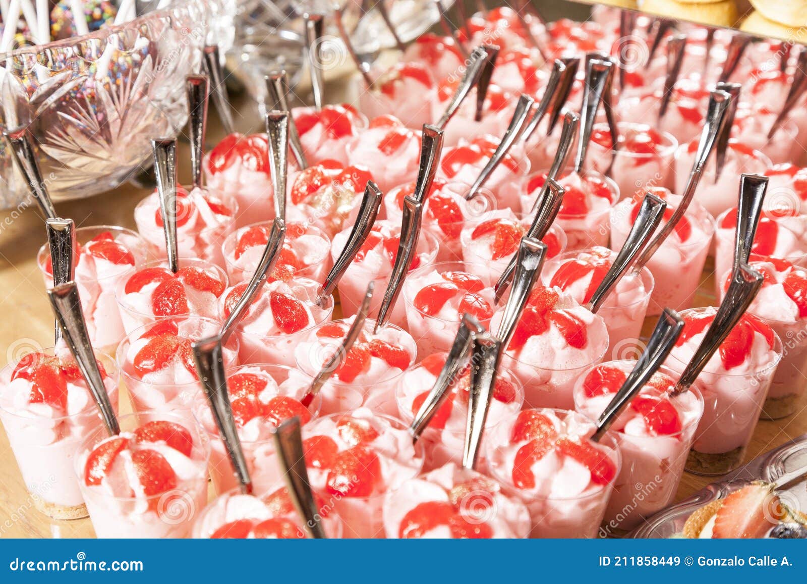 Individual Presentation of Sweets and Desserts for Party Guests Stock