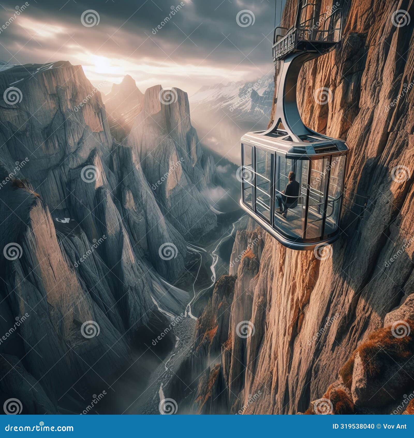 individual in a see through elevator on a cliff face a darede