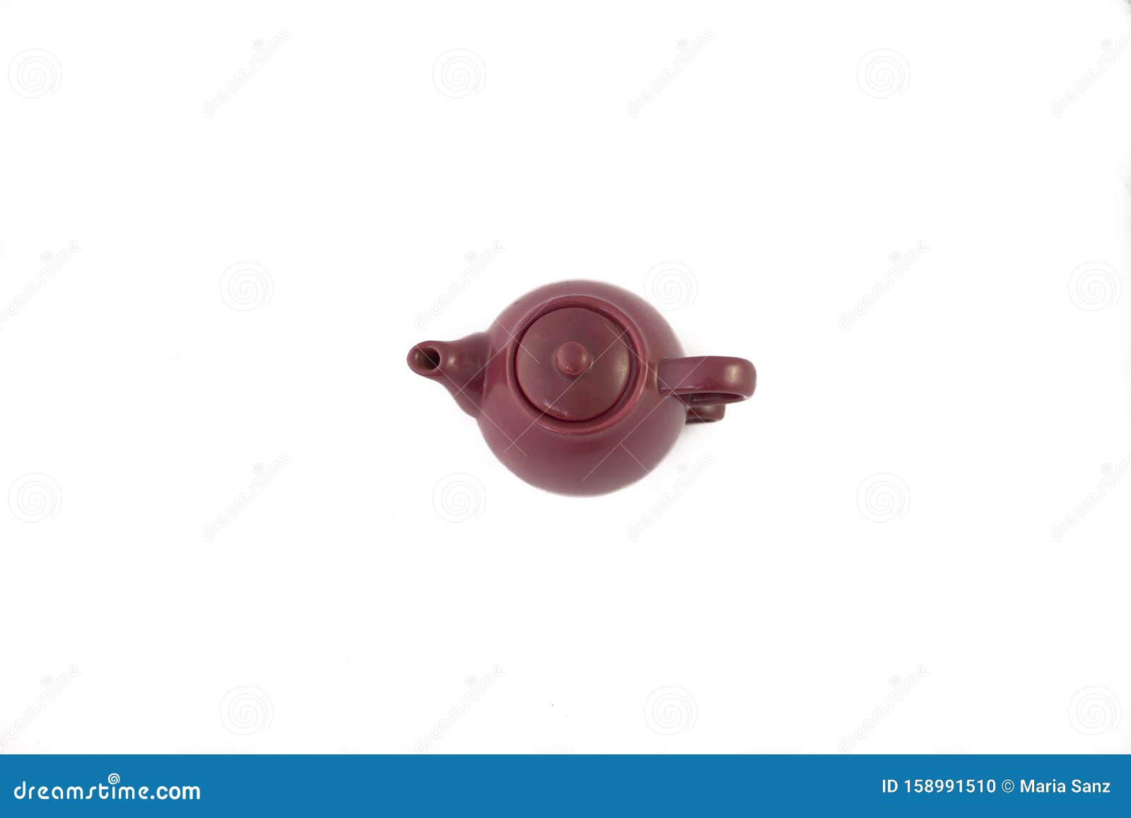 aerial view of a porcelain teapot on white background.