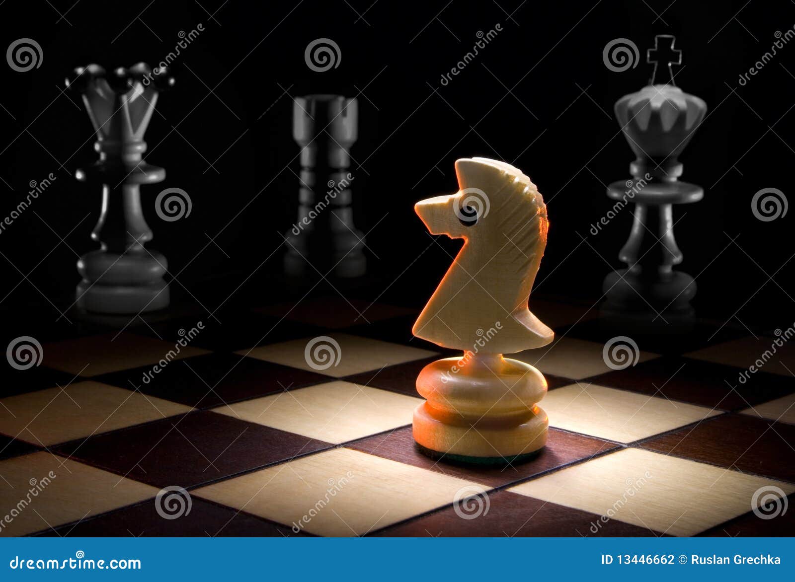 White queen and black king, traditionally confronted in chess game