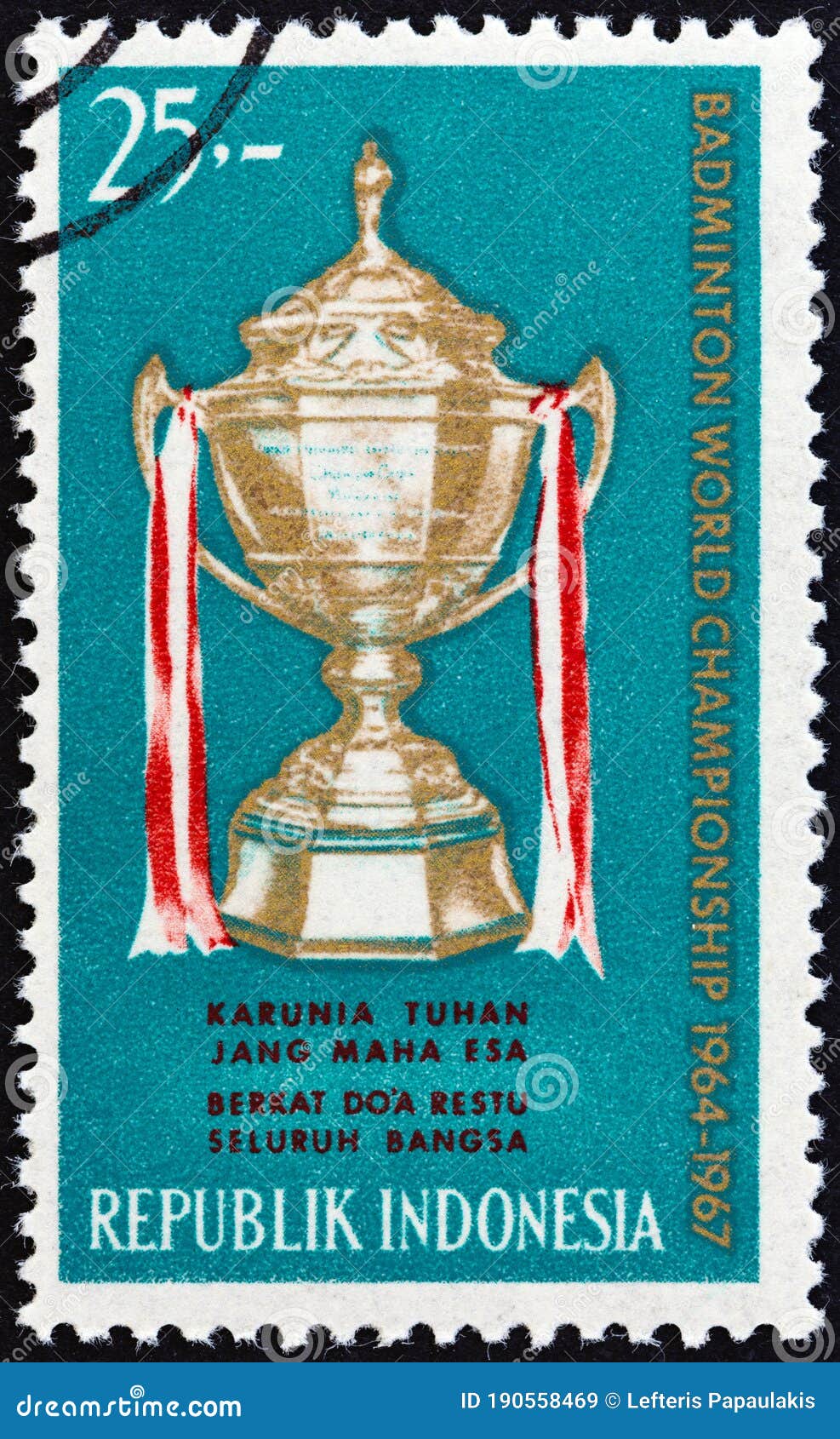 INDONESIA - CIRCA 1964 a Stamp Printed in Indonesia from the `Thomas Cup World Badminton Championships ` Issue Shows Thomas Cup Editorial Stock Image