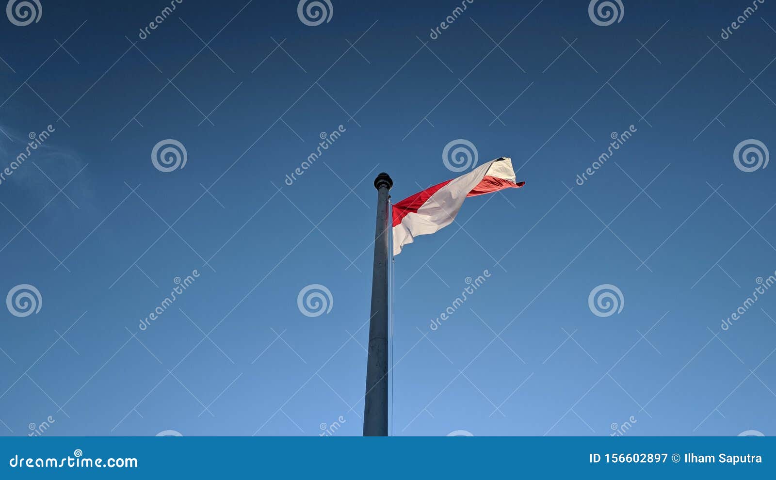 Indonesia Flag Fluttering On Blue Sky Background Stock Image Image Of Flag Frame