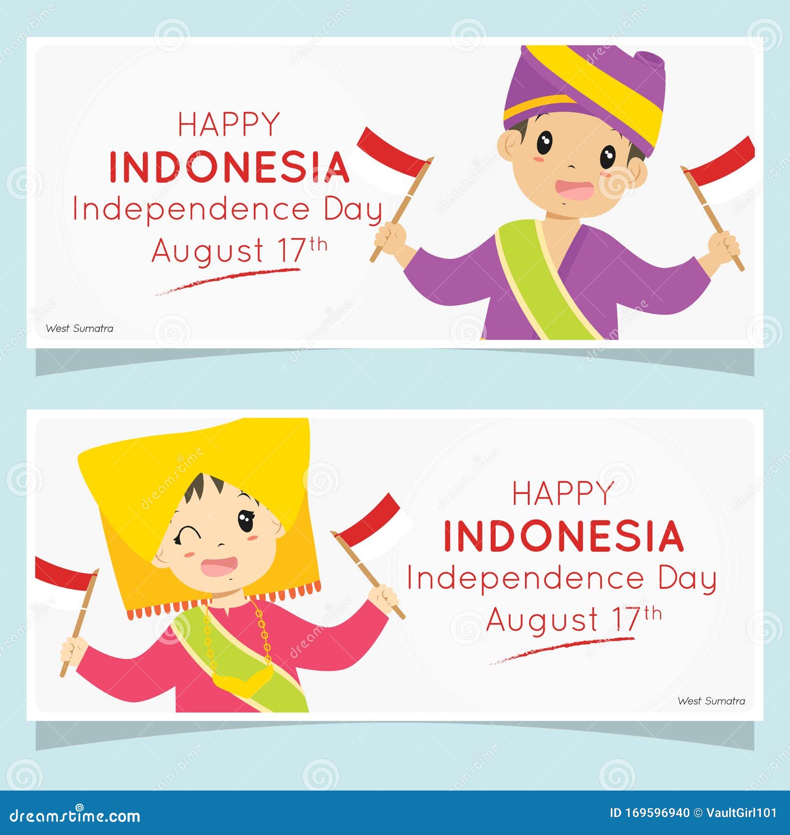 Indonesia Independence Day Banner. West Sumatra, Padang Children Holding  Flags. Cartoon Vector Design Stock Vector - Illustration of flag,  background: 169596940