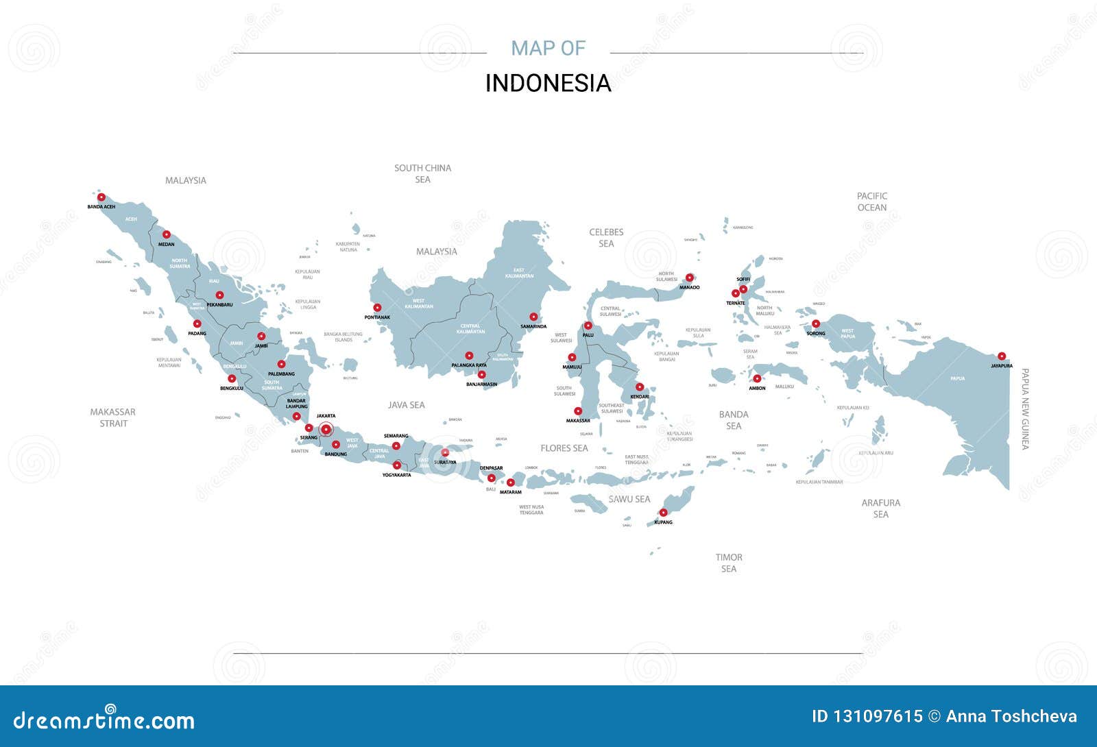 indonesia map  with red pin.