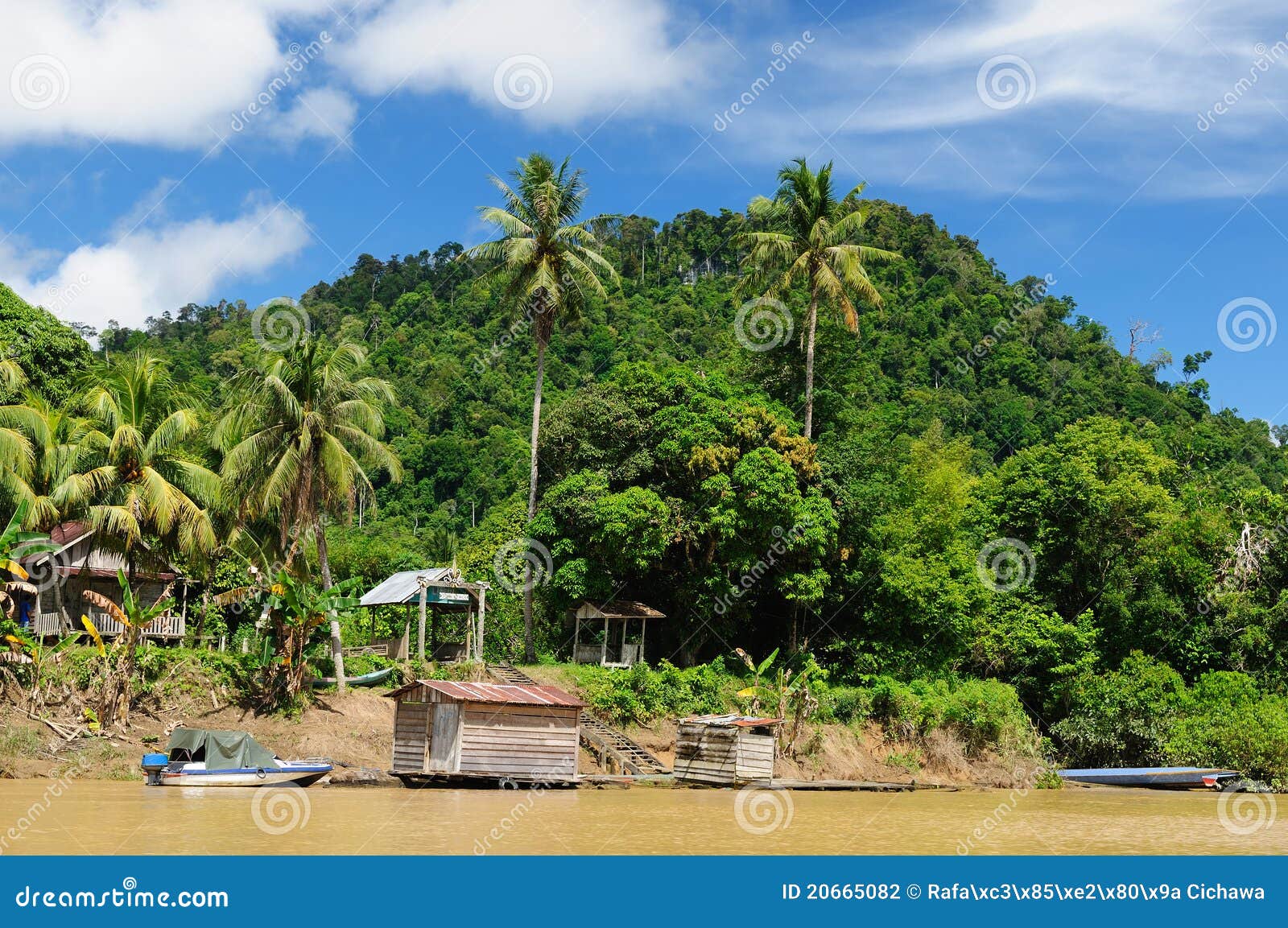Indonesia Stilt Village on the River, Borneo Stock Photo Image of