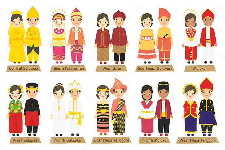 Indonesia Traditional Dress Vector Collection Stock Vector ...