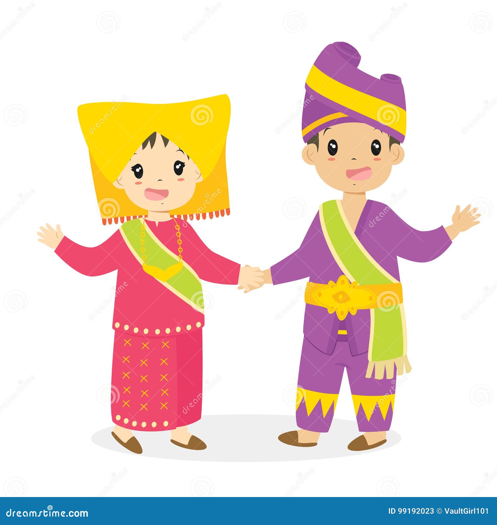 kids in padang traditional dress cartoon 