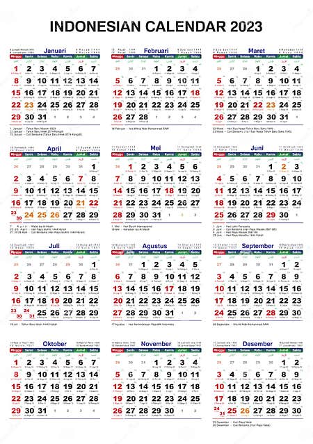 Indonesian Calendar 2023 Include National Public Holidays and Javanese Lunar Stock Photo 