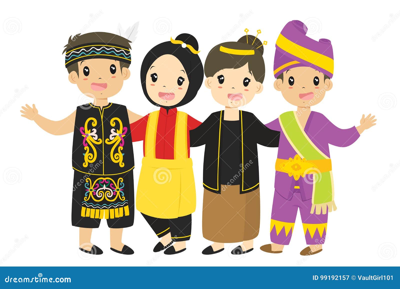 indonesian boys and girls wearing traditional dress cartoon 