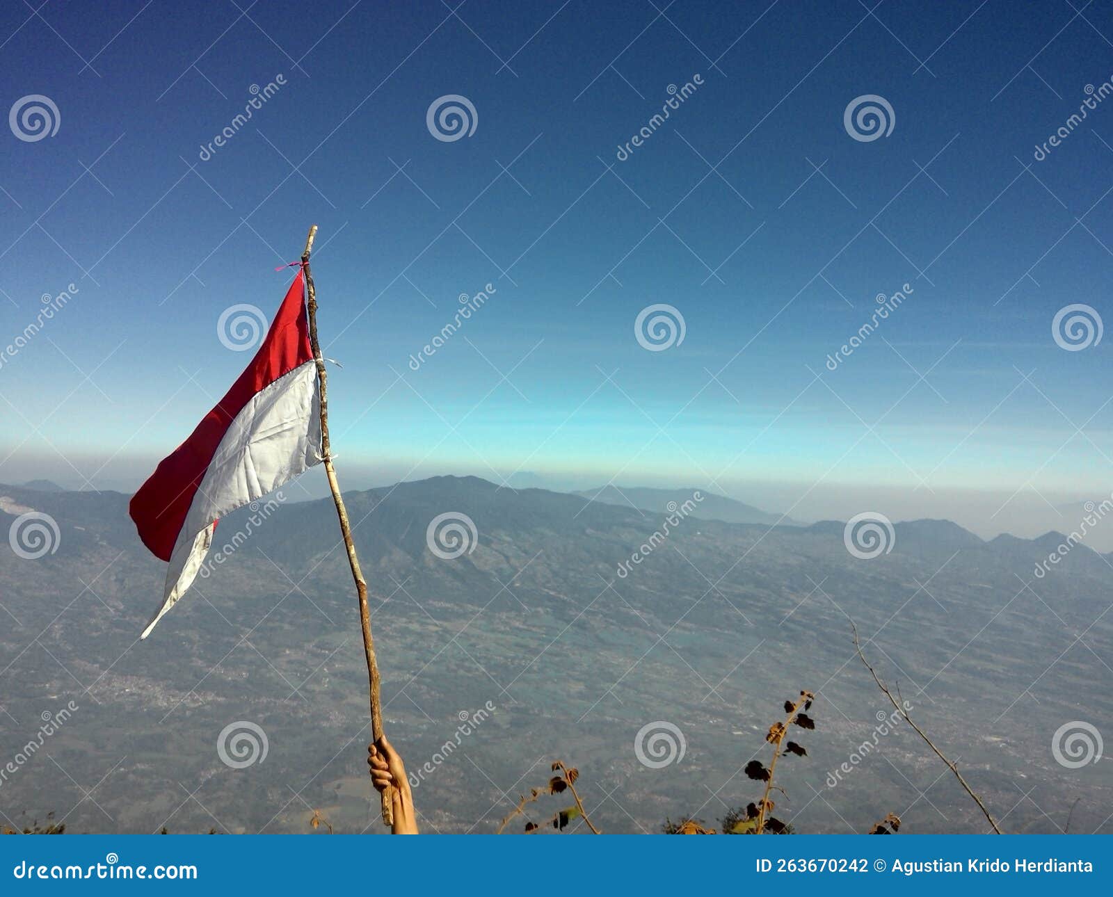 Indonesian Flag on Mountain Range Bendera Merah Putih Stock Photo ...