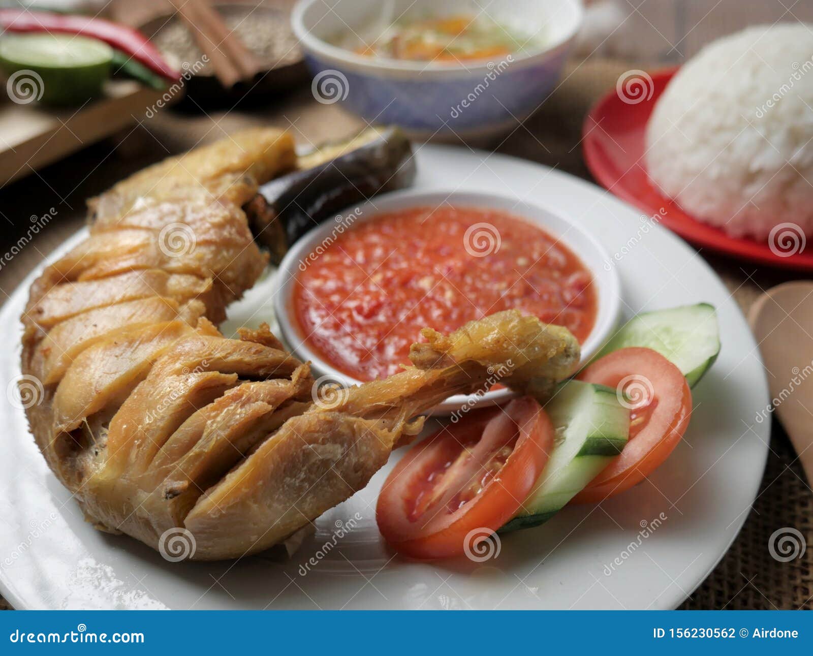Indonesian Fried Chicken stock photo. Image of cucumber - 156230562