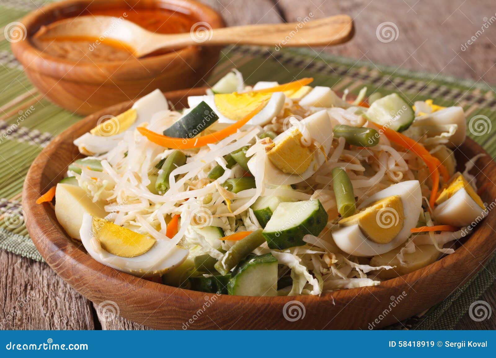 Indonesian Gado gado Salad Close up On A Plate Horizontal 