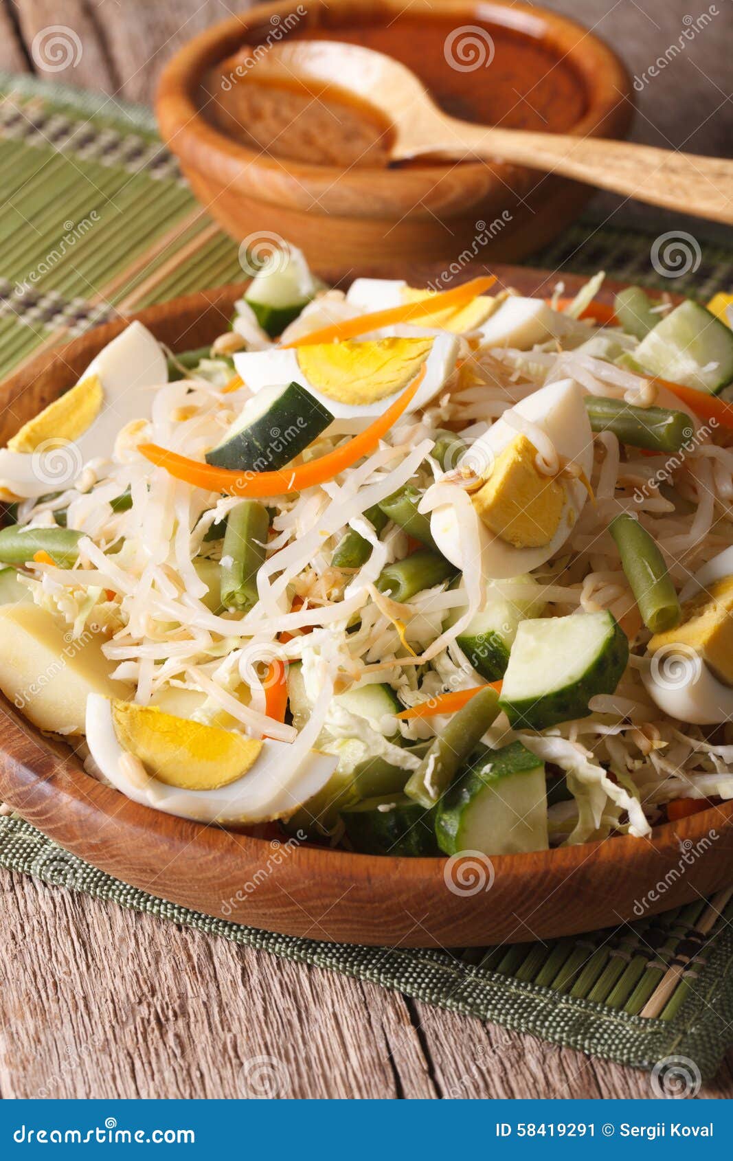 Indonesian Gado gado Salad Close up On A Plate Vertical 