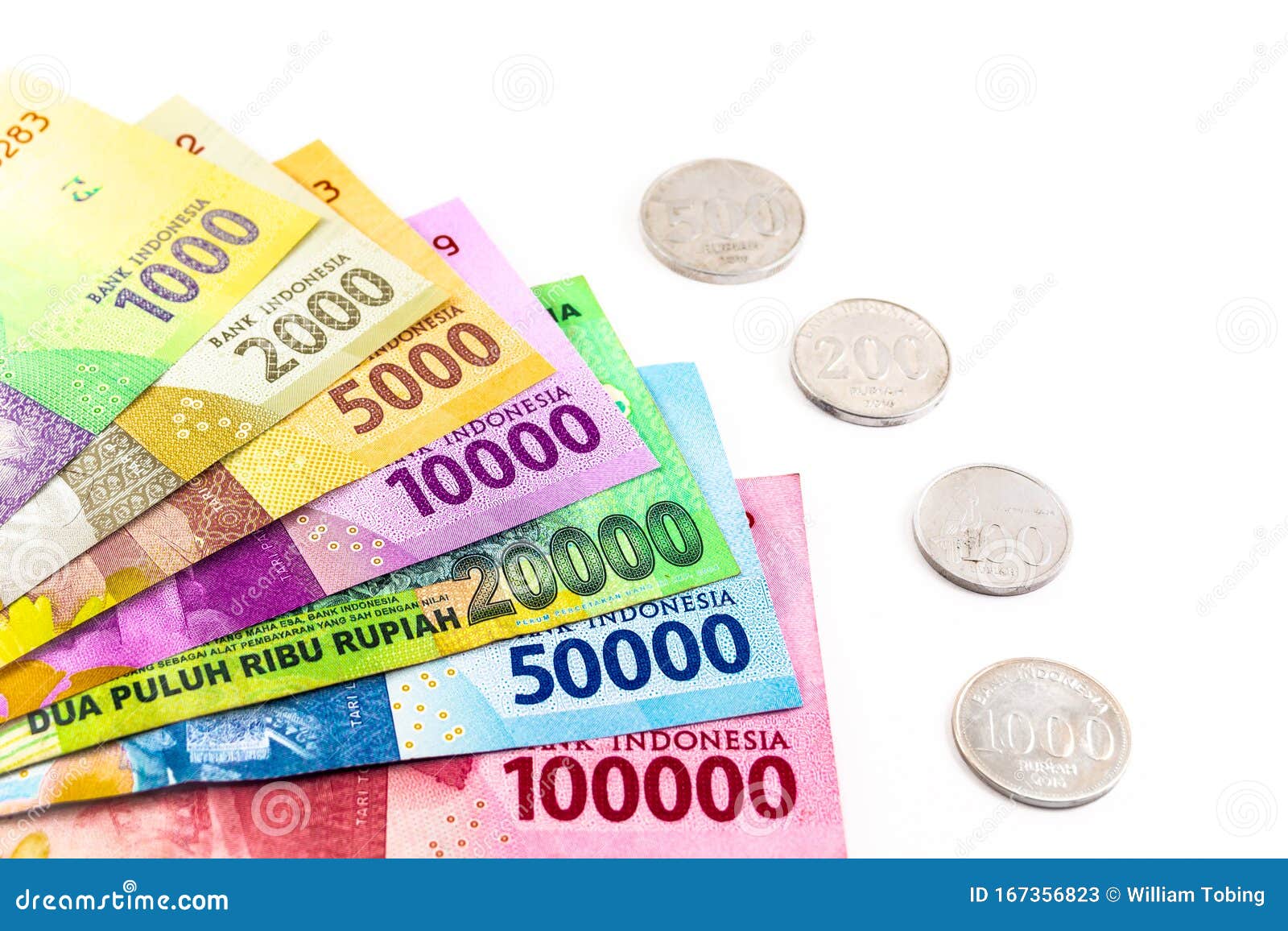 indonesian money all nominal cash and coin  white background. rupiah currency