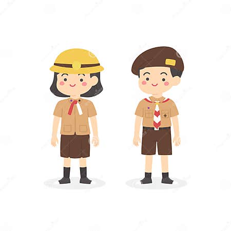 Indonesian Pramuka Scout Elementary School Uniform Kids Cartoon Vector ...
