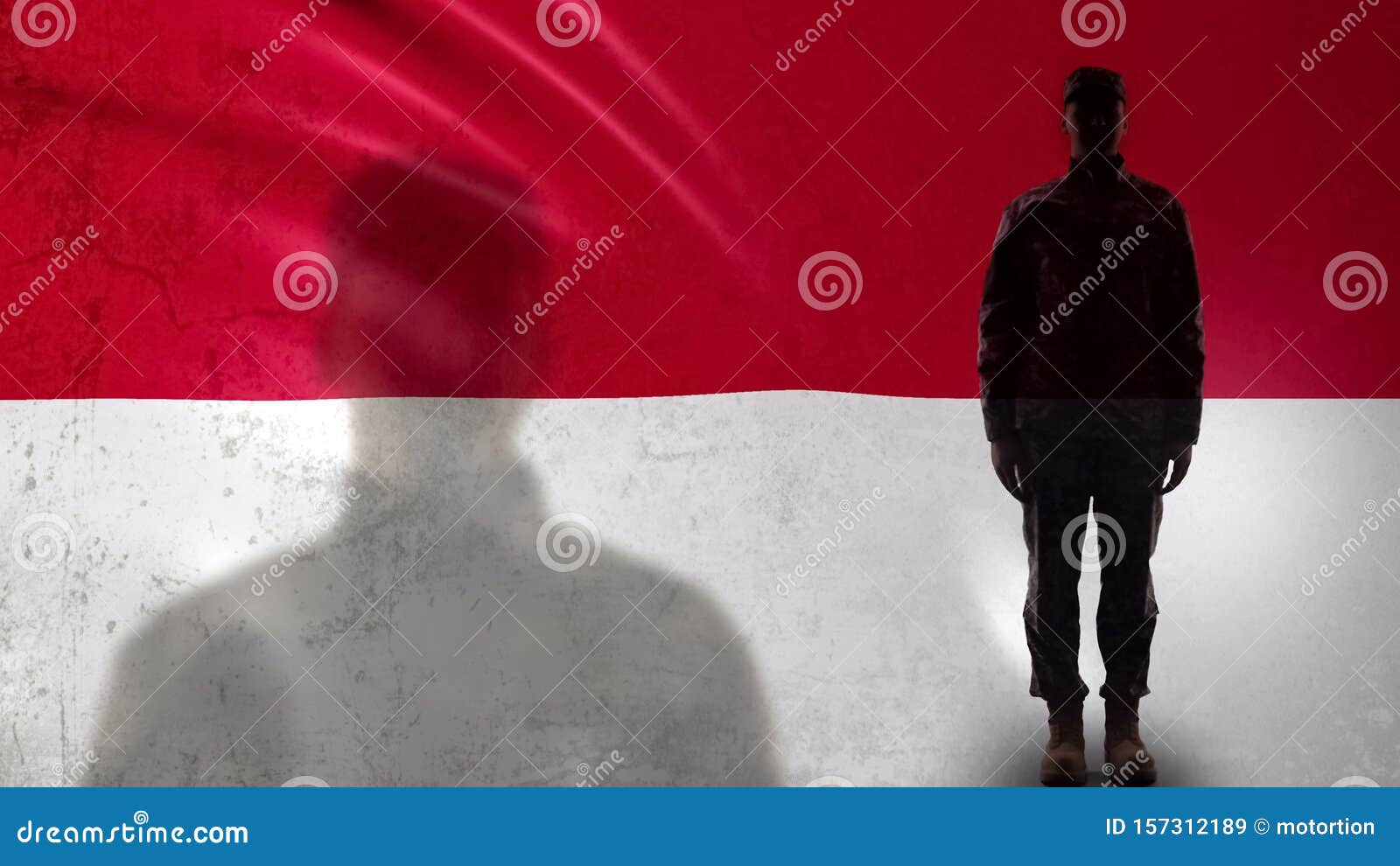 Indonesian Soldier Silhouette Standing Against National Flag, Proud ...