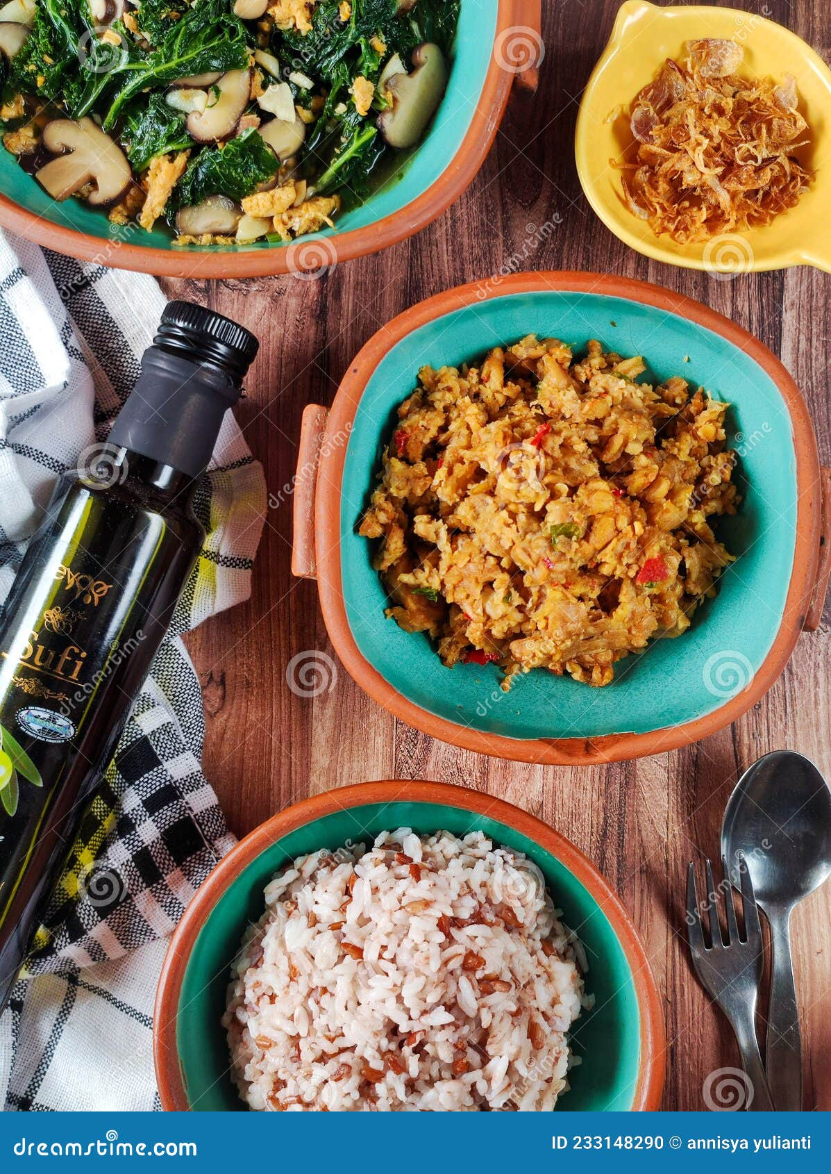 Indonesian Style Lunch, Rice Vegetable and Protein Editorial Image