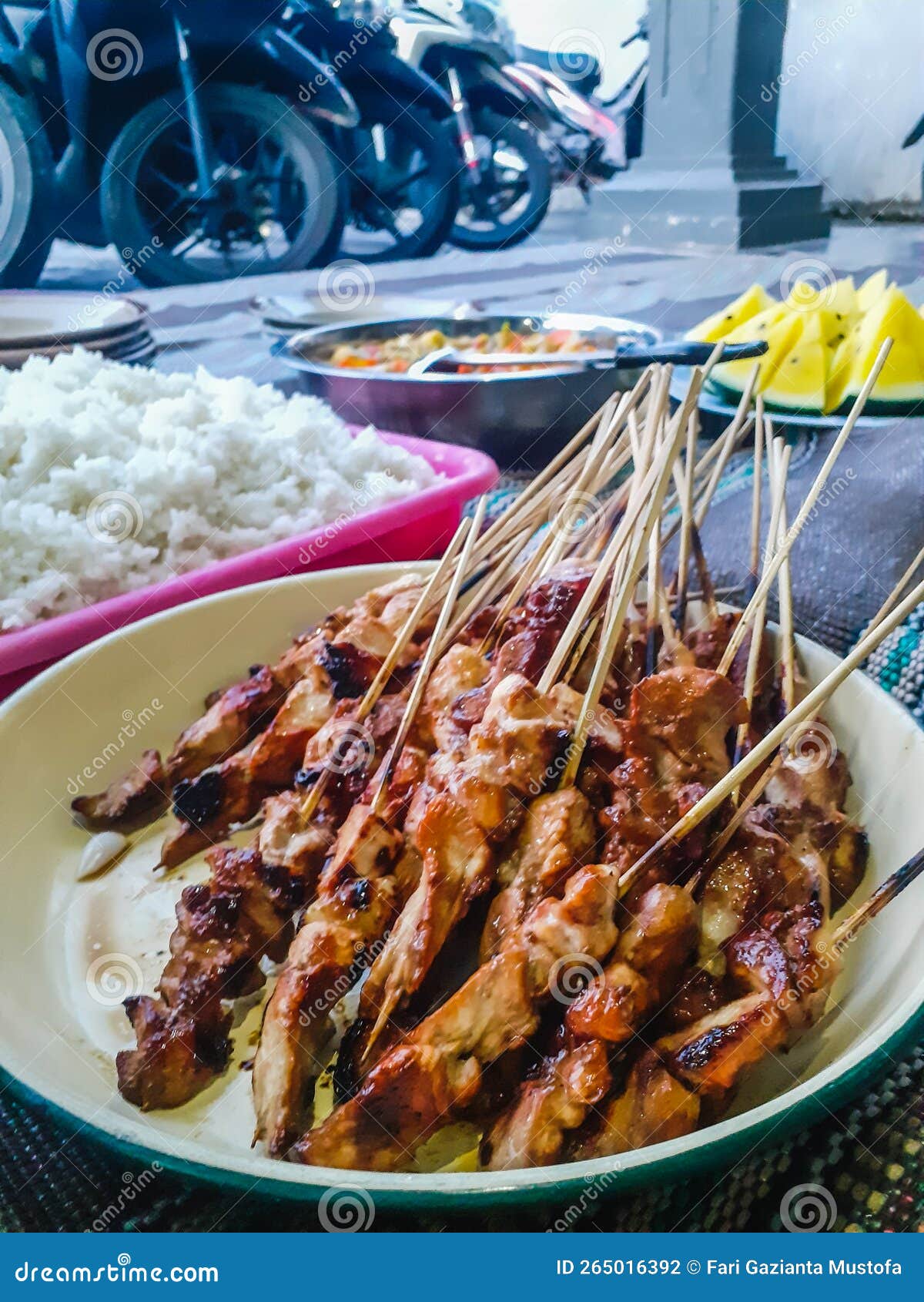 Indonesian Traditional Food, Chicken Satay with Sweet Soy Sauce Stock
